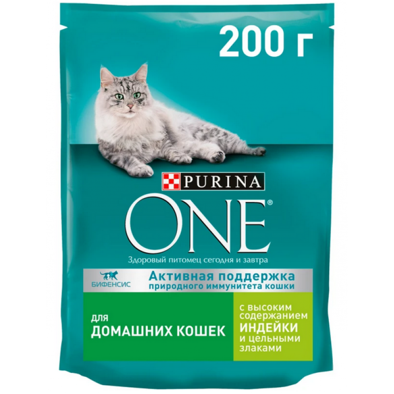 Сухой корм Purina One для кошек с индейкой и цельными злаками, 200 г ...