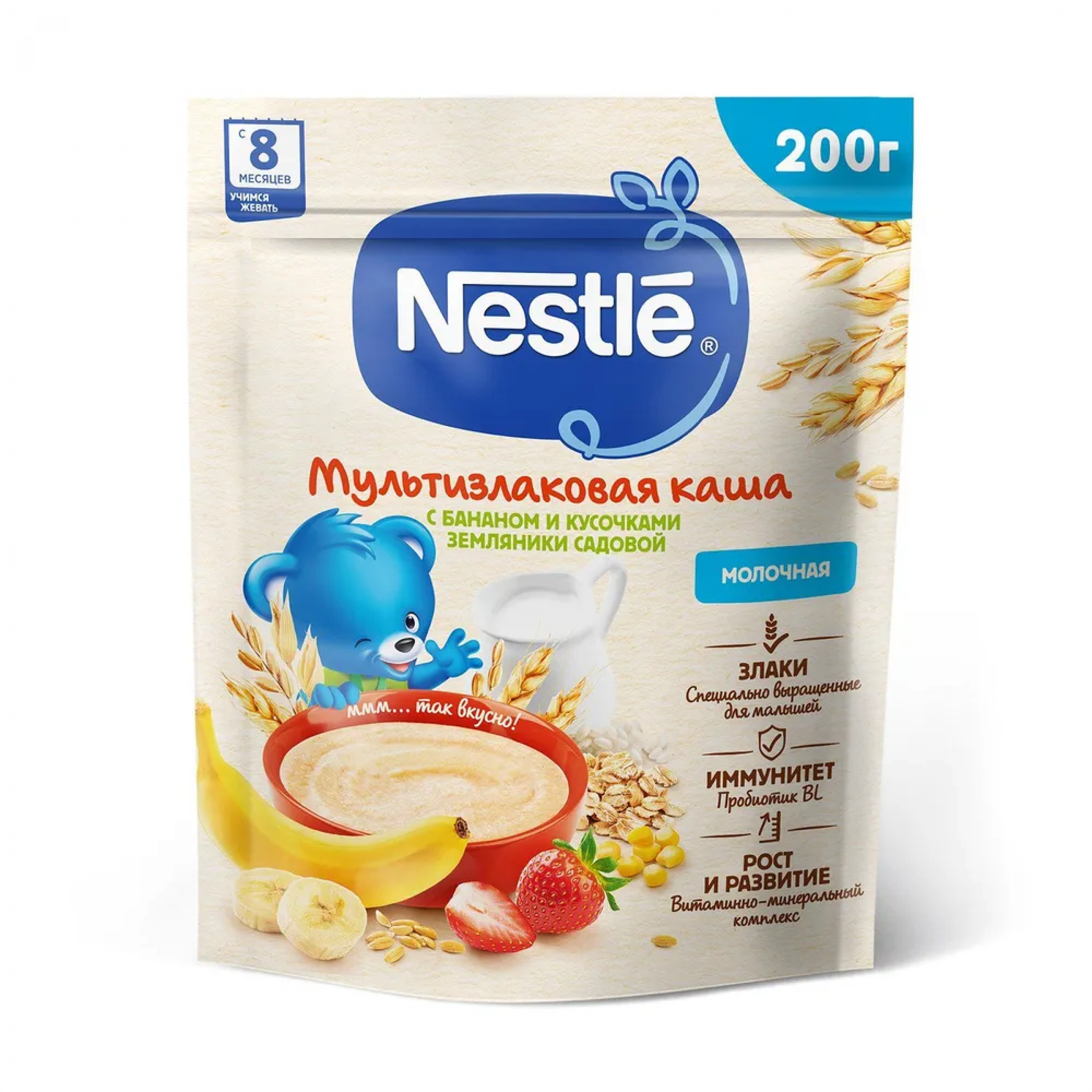 Сухая молочная каша Nestle мультизлаковая банан и земляника 200г