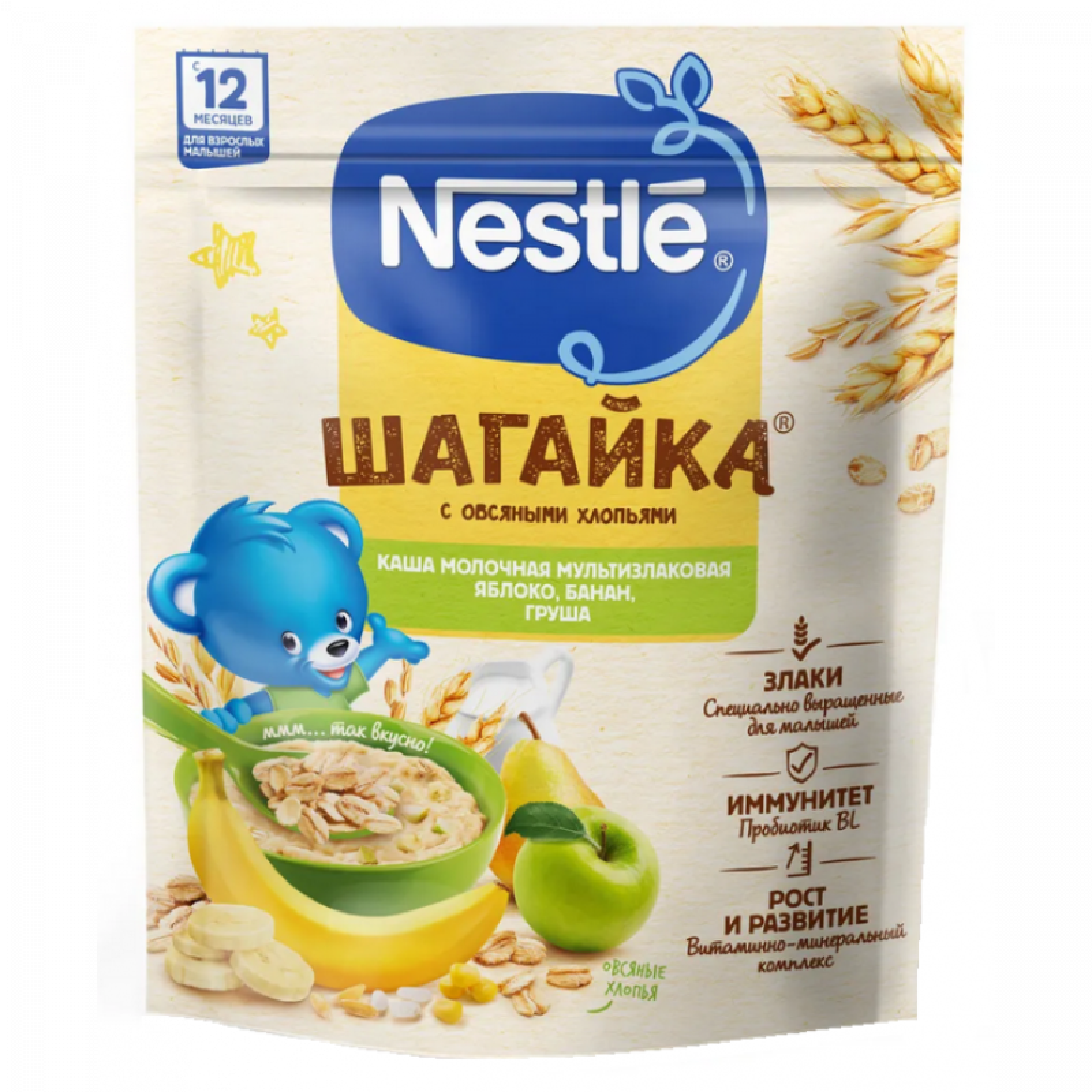 Сухая молочная каша 5 злаков Nestle Шагайка Яблоко, банан, груша с 12 месяцев 190 г