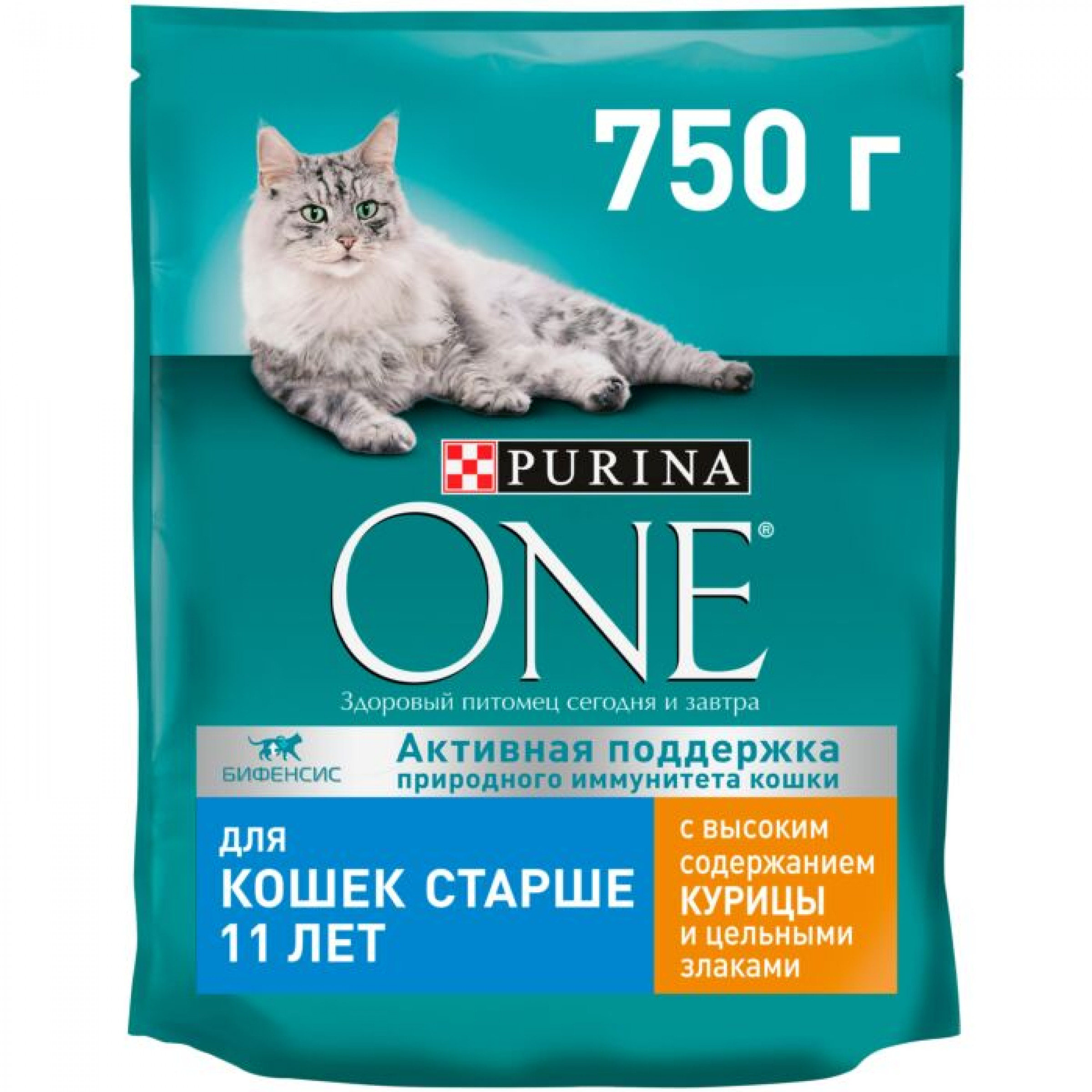 Сухой корм Purina One для кошек старше 11 лет с высоким содержанием курицы и цельными злаками, 750 г