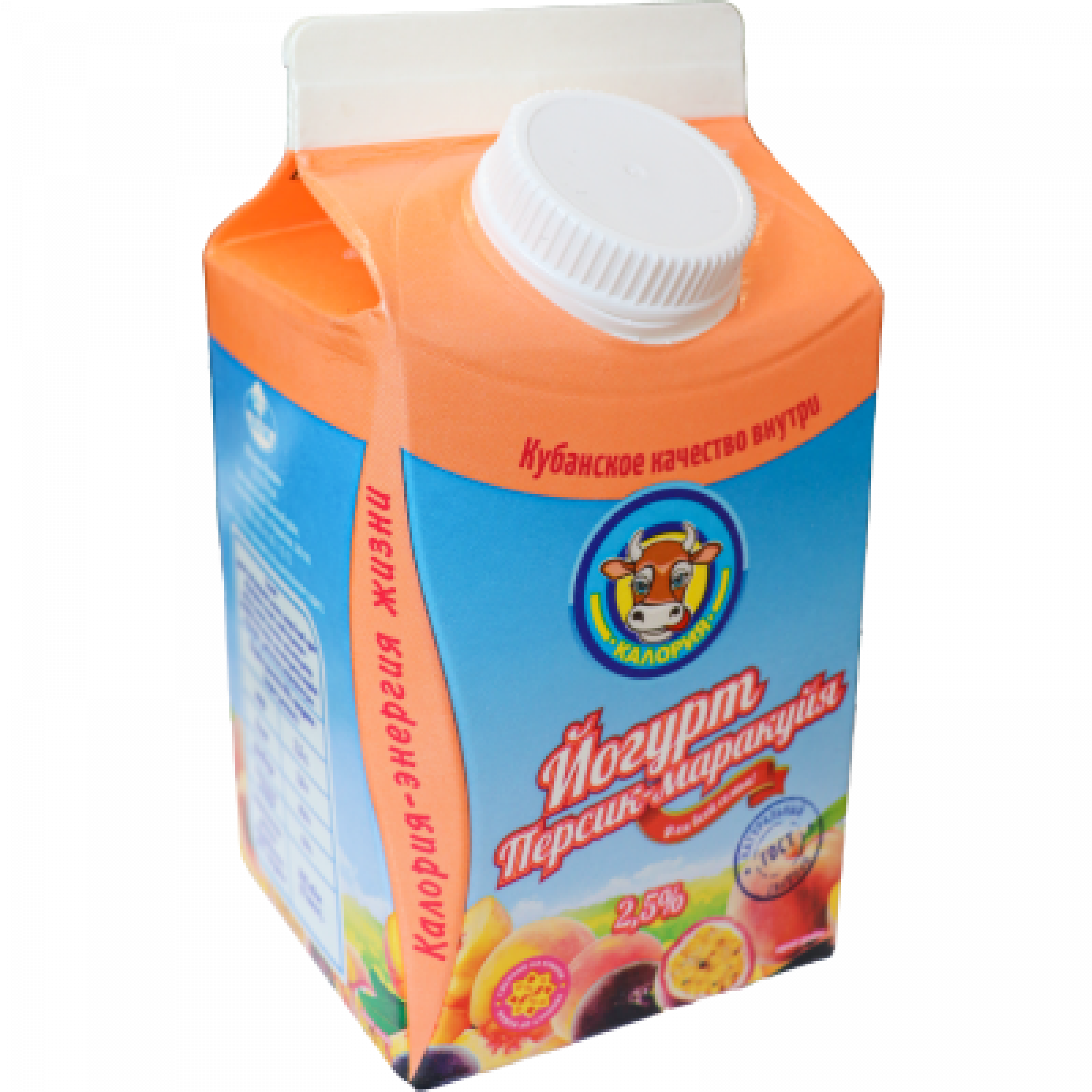 Йогурт питьевой с ароматом персика-маракуйи Калория 2,5%, 450 г