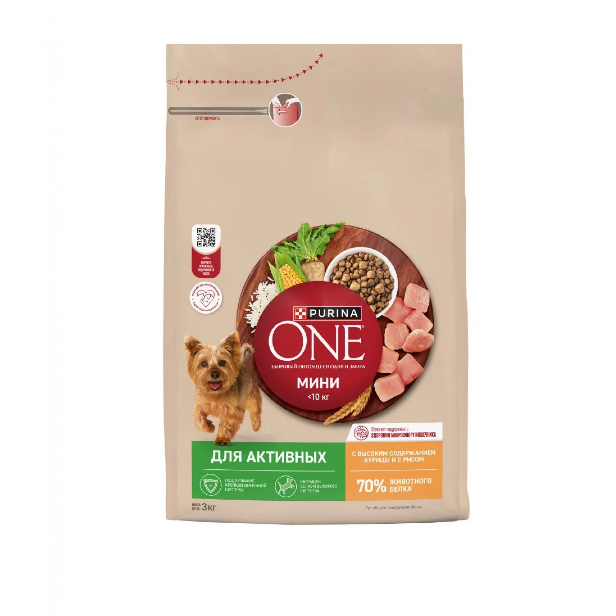 Сухой корм Purina ONE МИНИ для взрослых собак мелких пород с говядиной и с рисом, 3 кг