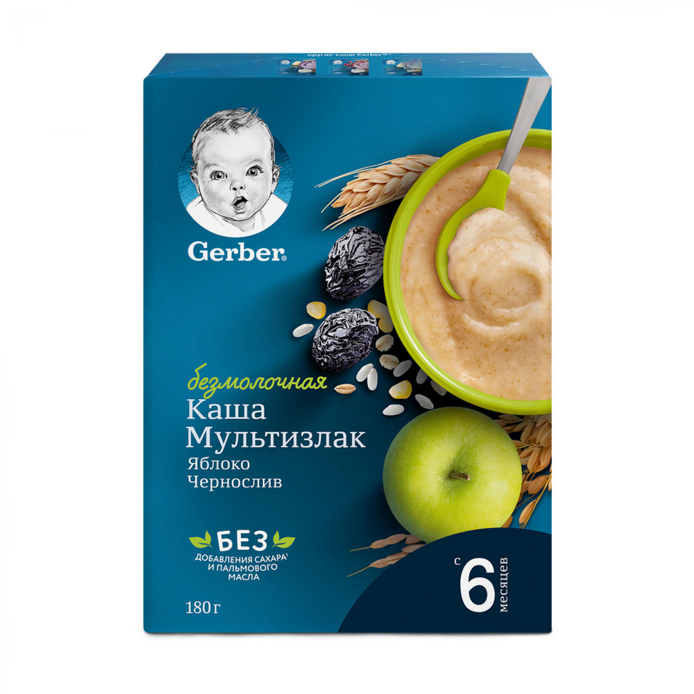 Каша безмолочная мультизлаковая с яблоком и черносливом Gerber, 180 г