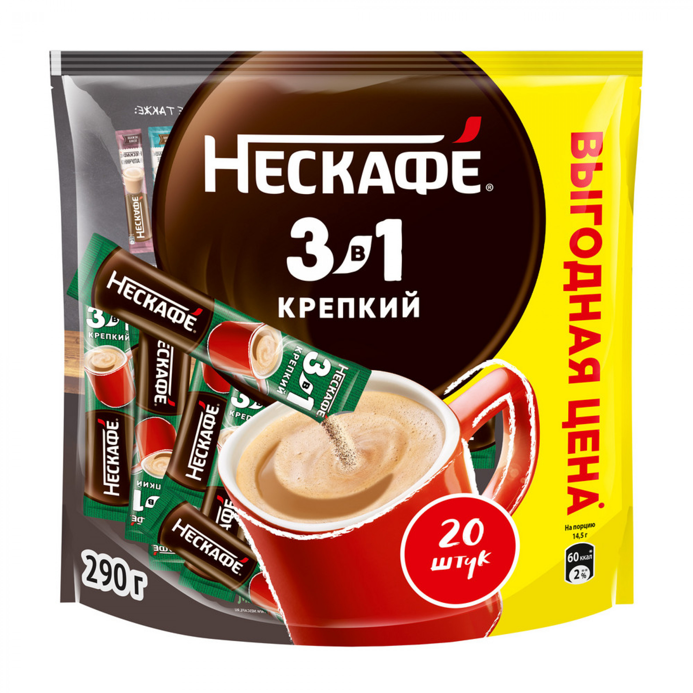 Растворимый кофейный напиток NESCAFE 3в1 Крепкий (20 порций по 14.5г)