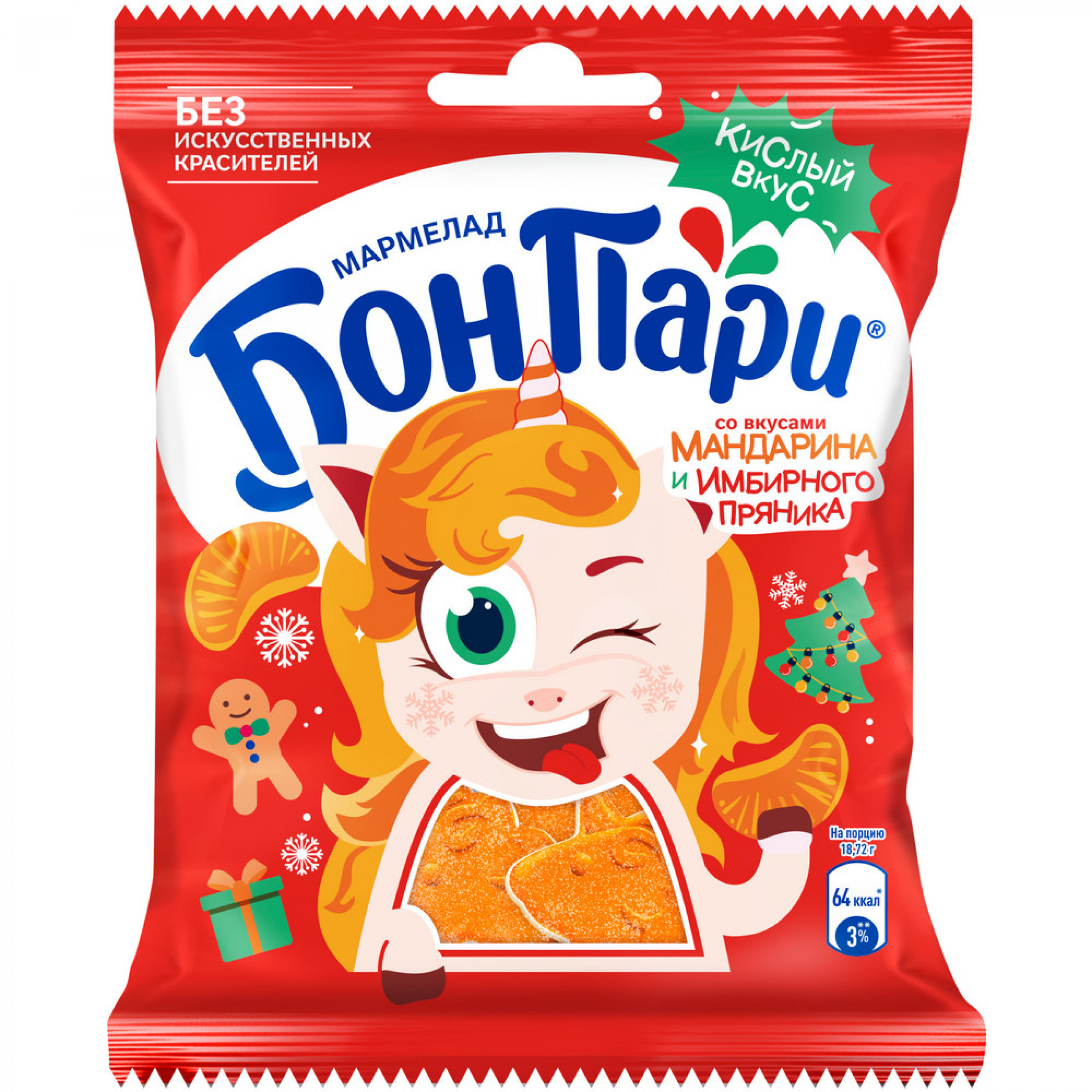 Мармелад жевательный ¶БОН ПАРИ Новогодний микс со вкусами мандарина и имбирного пряника,100гр