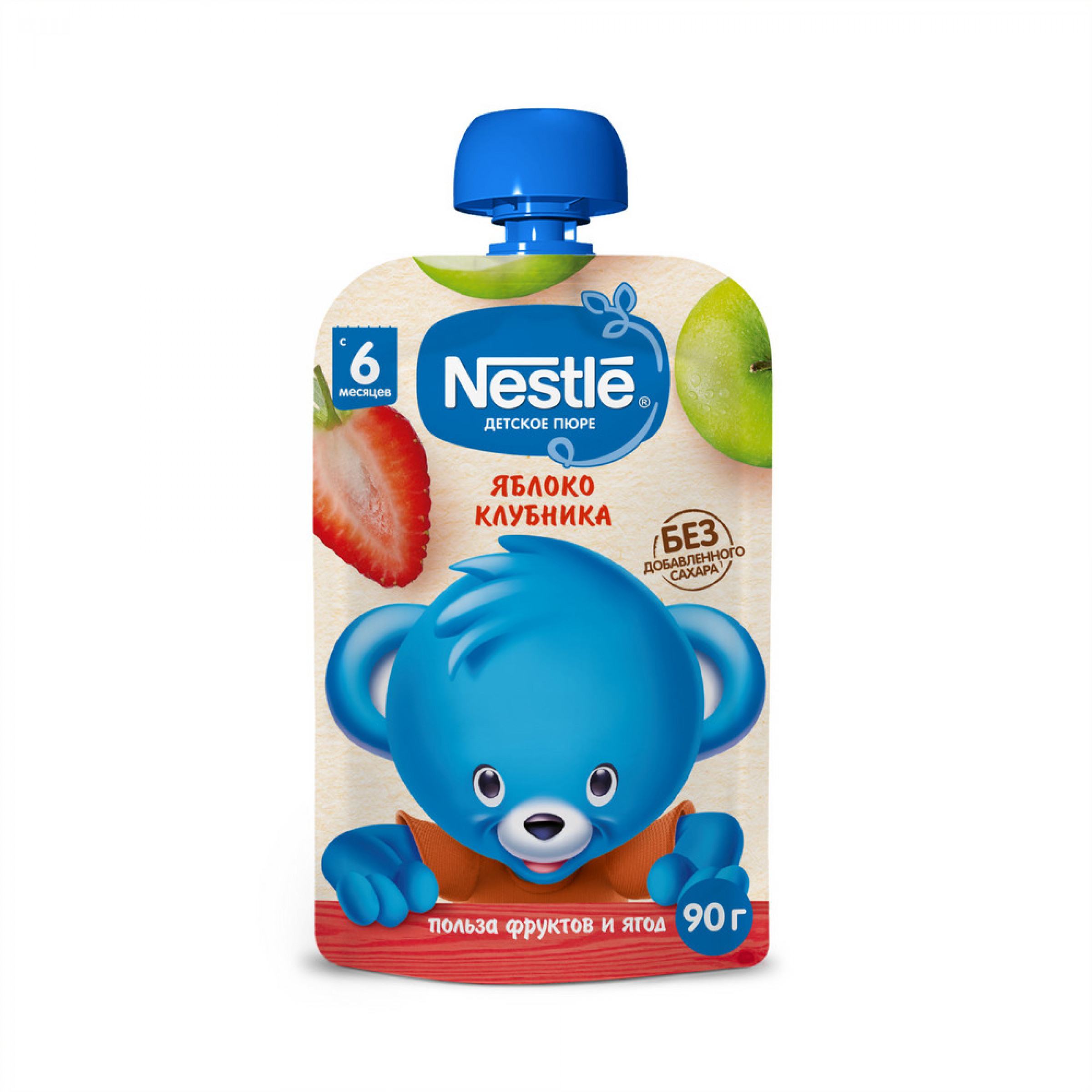 Пюре NESTLE «Яблоко и клубника» в мягкой упаковке с 6 мес, 90г