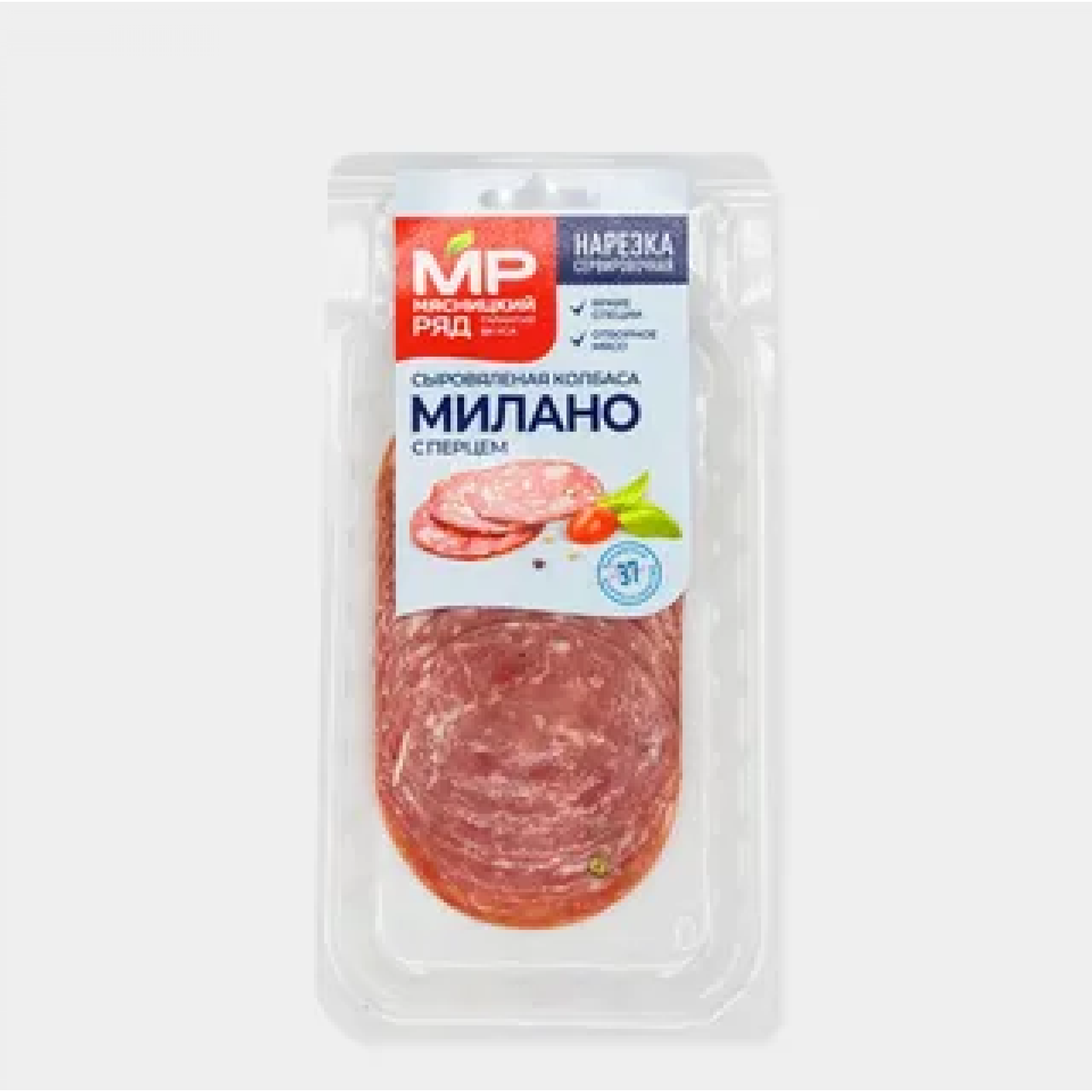Колбаса сырокопченая Милано, нарезка 90 гр ТМ Мясницкий ряд