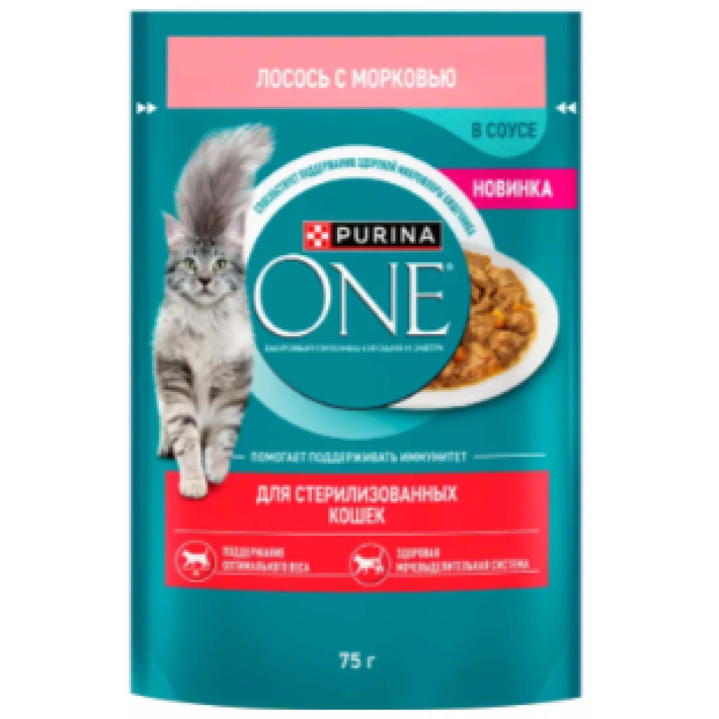 Корм влажный для стерилизованных и кастрированных кошек Purina ONE лосось с морковью в соусе, 75г