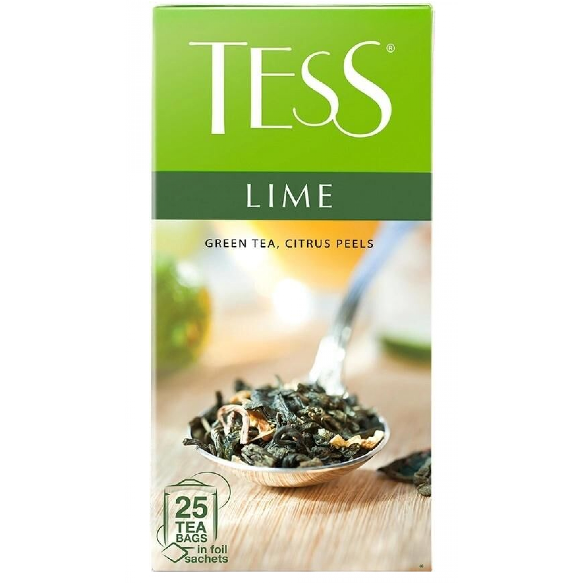 Чай зеленый Lime Tess с цедрой цитрусовых, лепестками цветов и ароматом лайм 25 пакетиков по 1,5 г