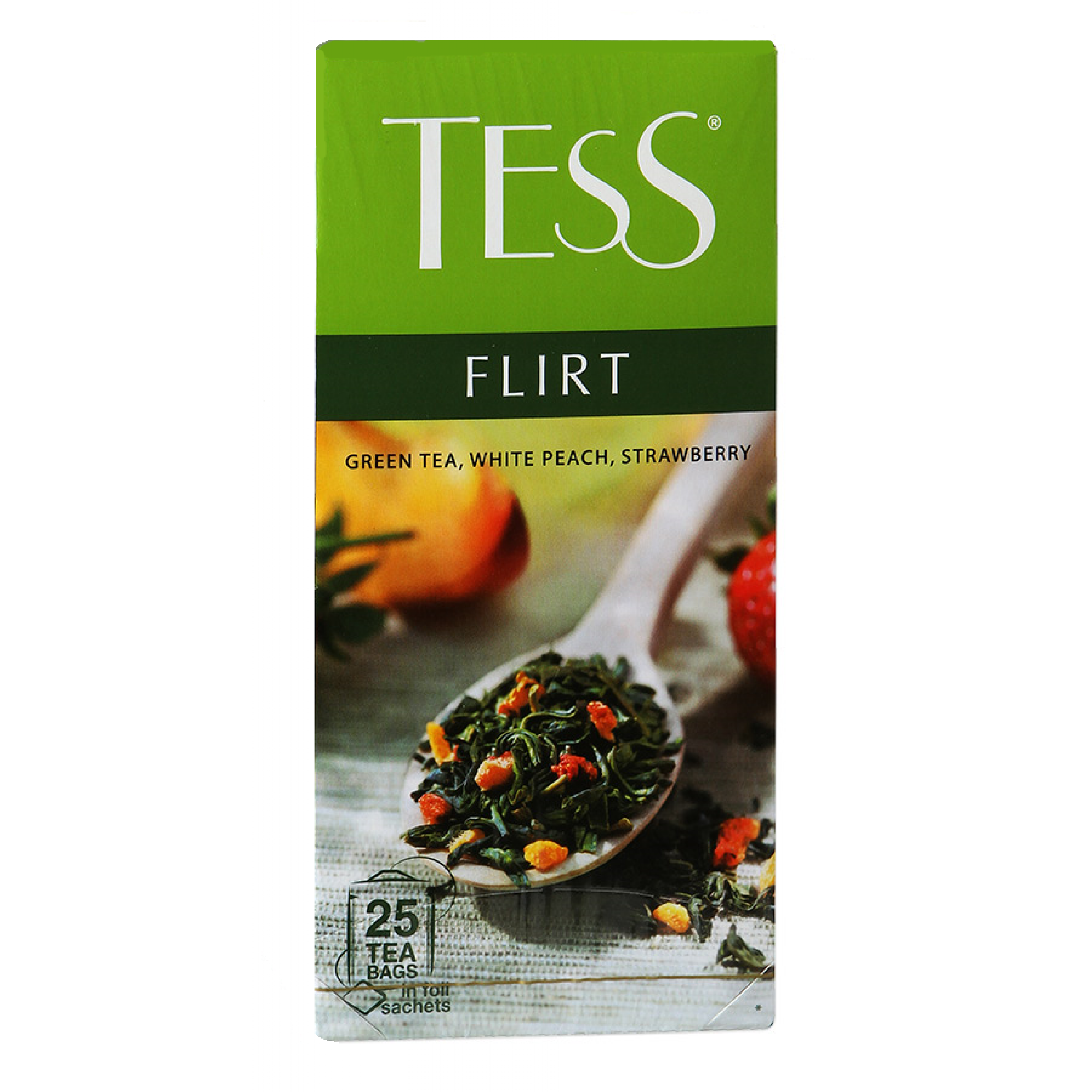 Чай зеленый Flirt с ароматом клубники и белого персика Tess, 25 шт * 1,5 г