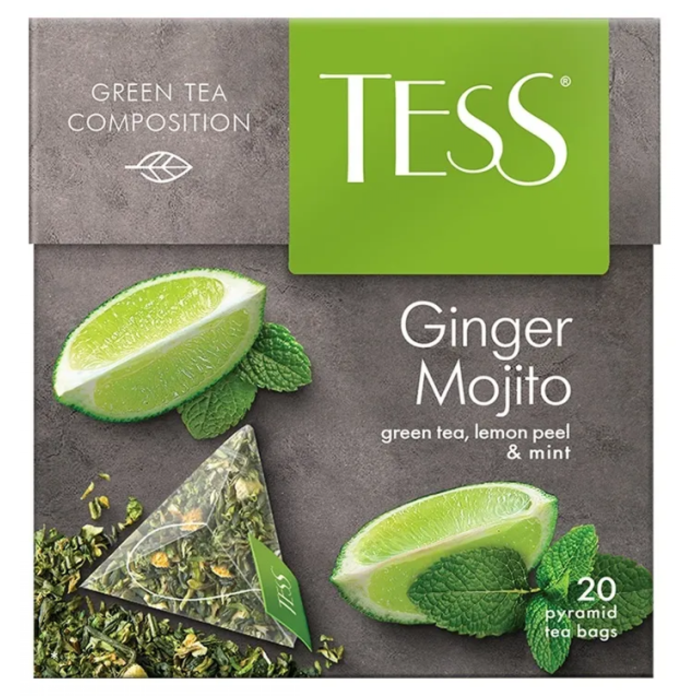 Чай зеленый Ginger Mojito Tess с ароматом лайма и мяты 20 пирамидок по 1,8 г