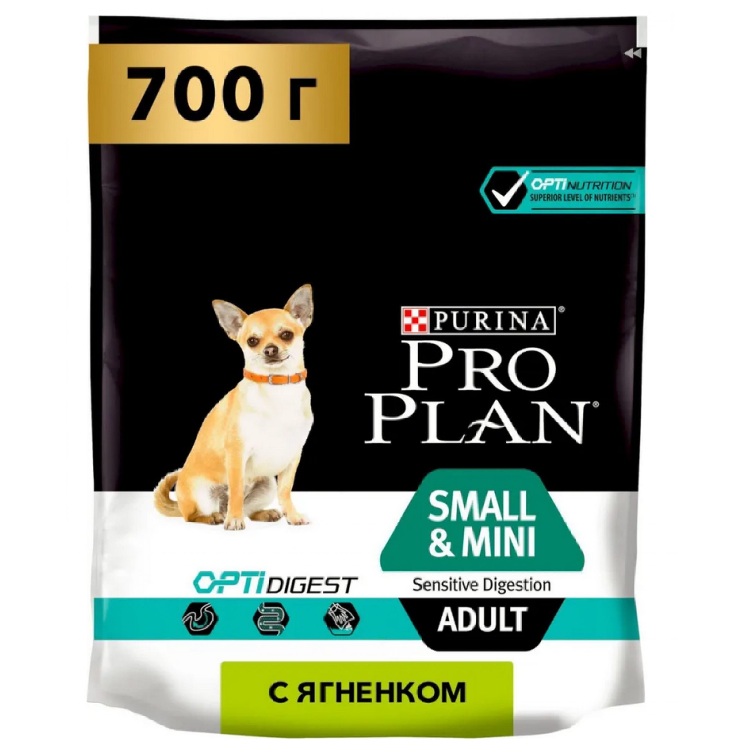 Сухой корм Pro Plan для взрослых собак мелких пород с чувствительным пищеварением  с ягненком, 700 г