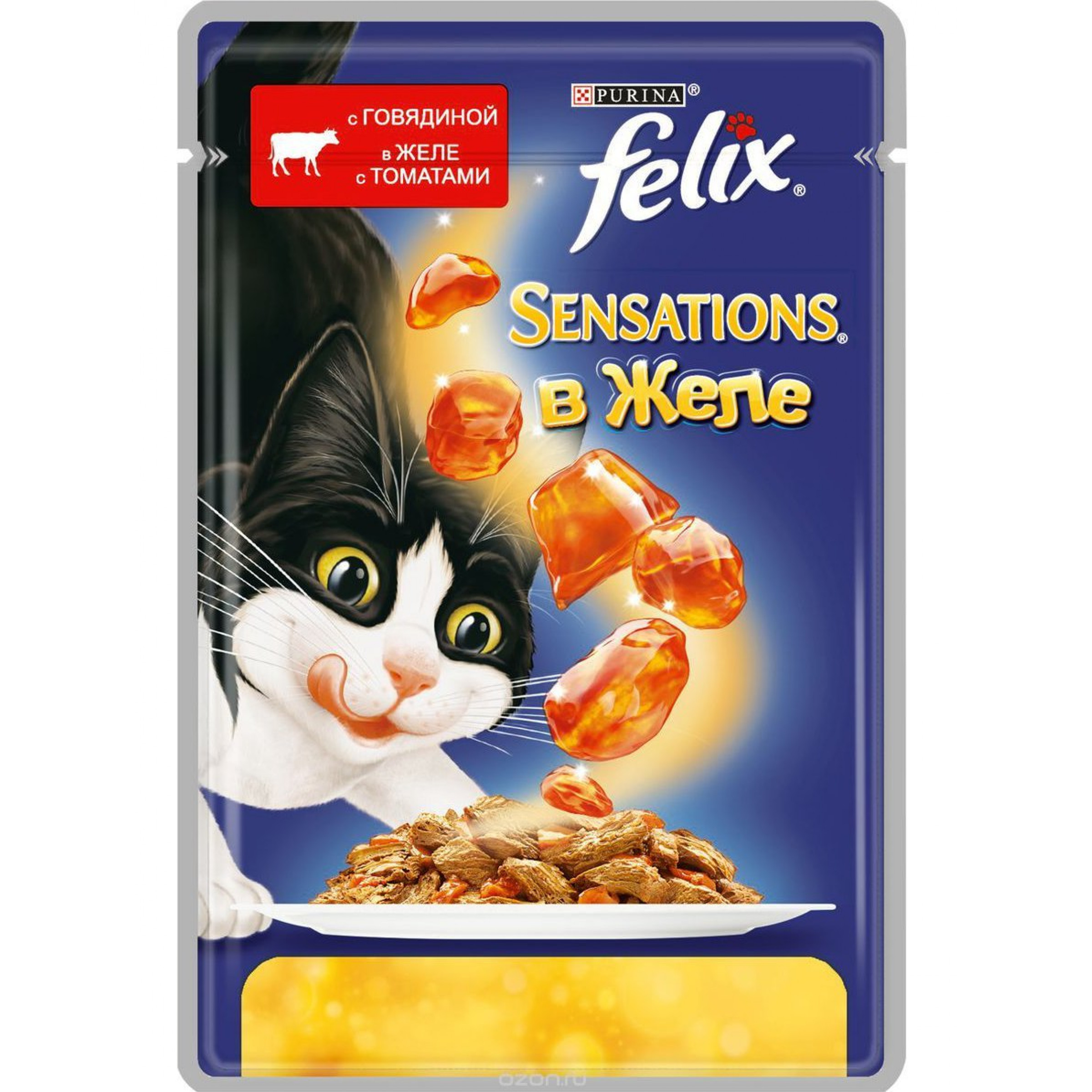 Влажный корм для взрослых кошек Felix Sensations с говядиной в желе с томатами 85 г