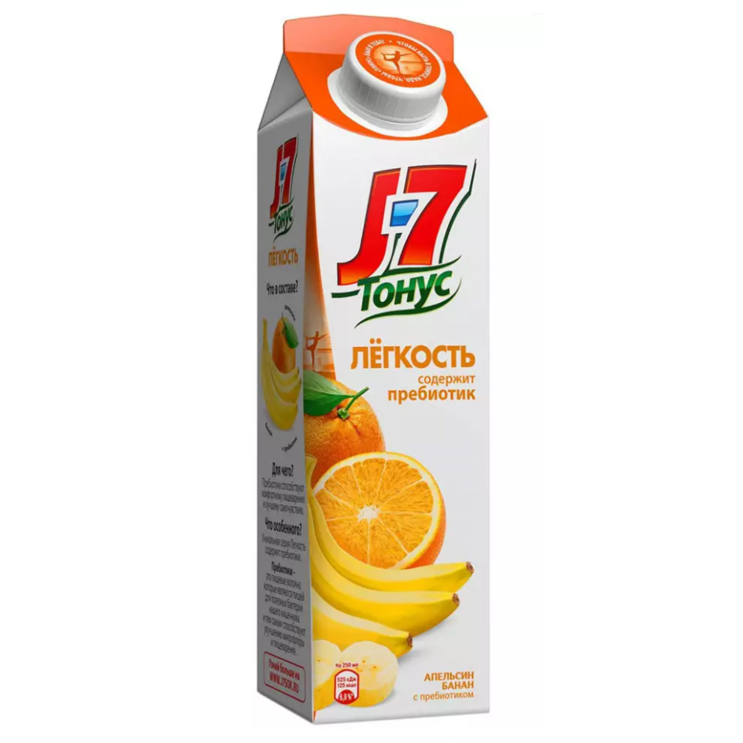 Нектар J7 Тонус Легкость апельсин и банан с пребиотиком, с мякотью, 0,9 л