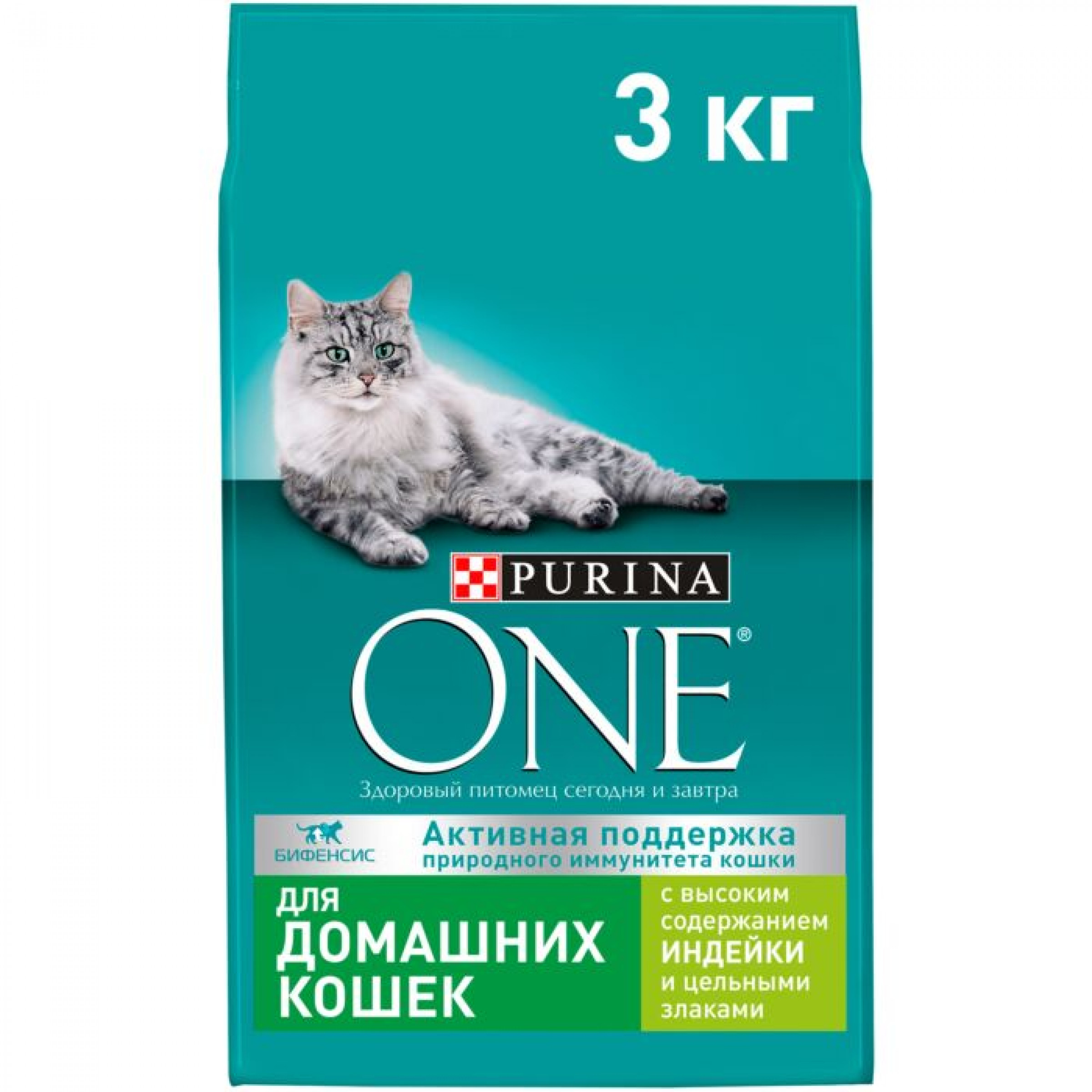 Сухой корм Purina One для домашних кошек с индейкой и цельными злаками, 3 кг