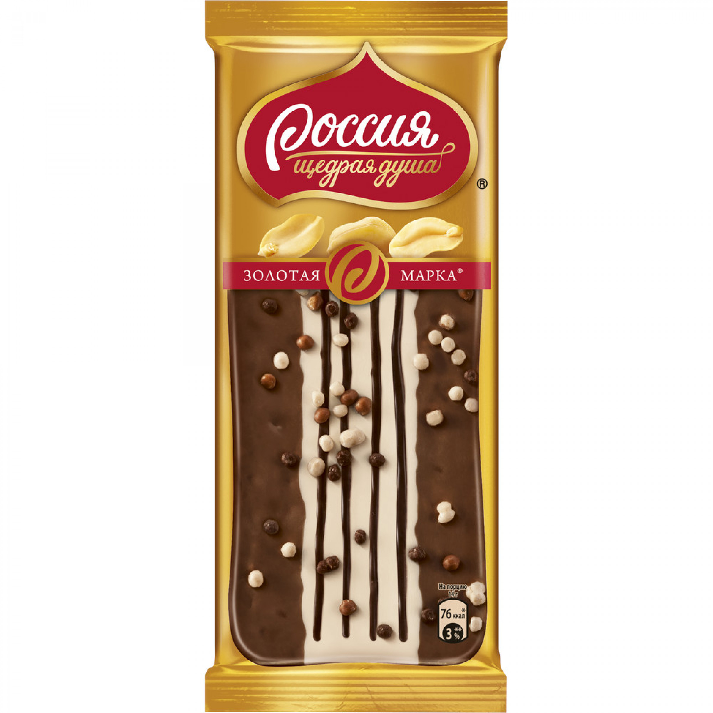 Шоколад Россия Золотая марка Дуэт в молочном с арахисом, 85гр