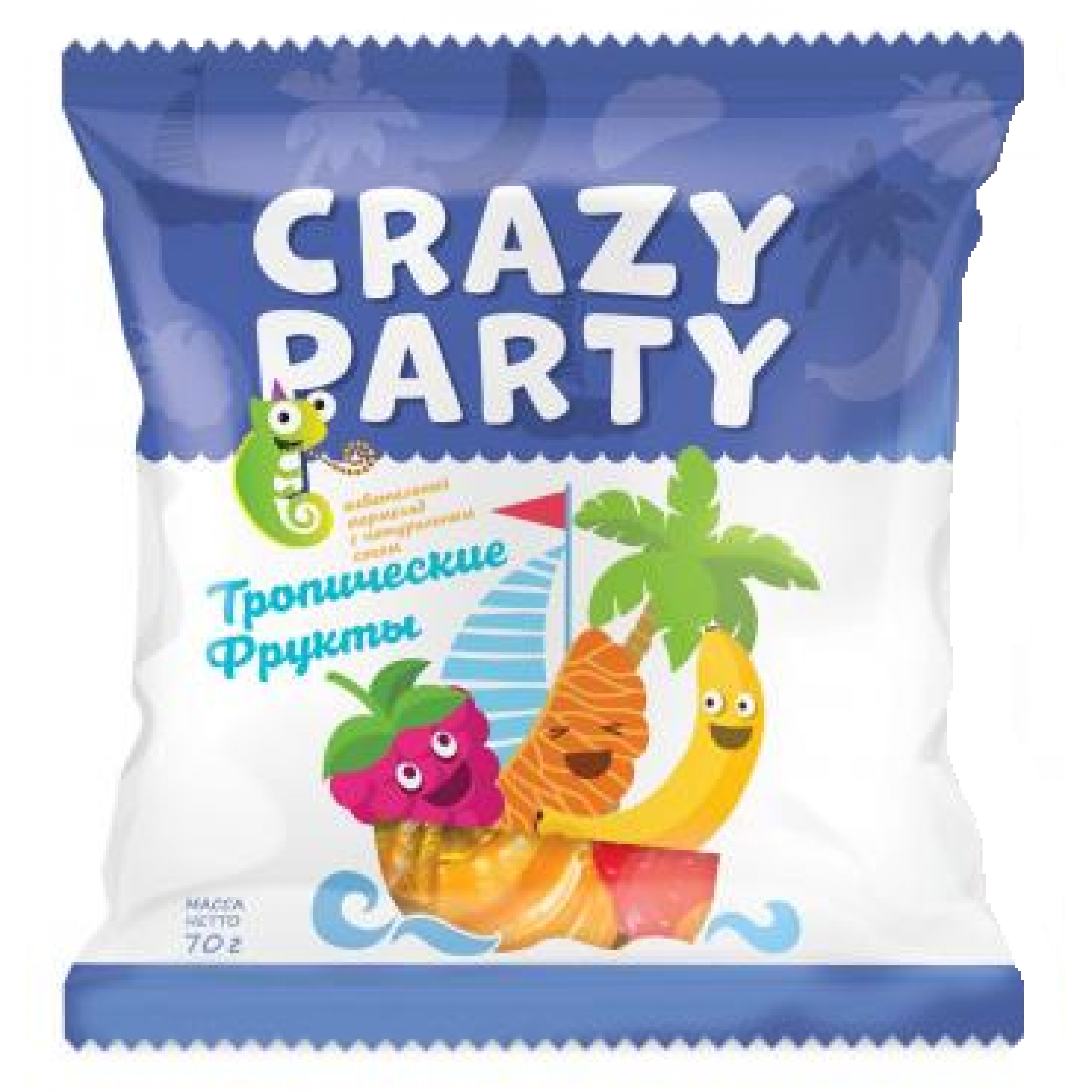 Жевательный мармелад Тропические фрукты Crazy Party 70 г Азовская кондитерская фабрика