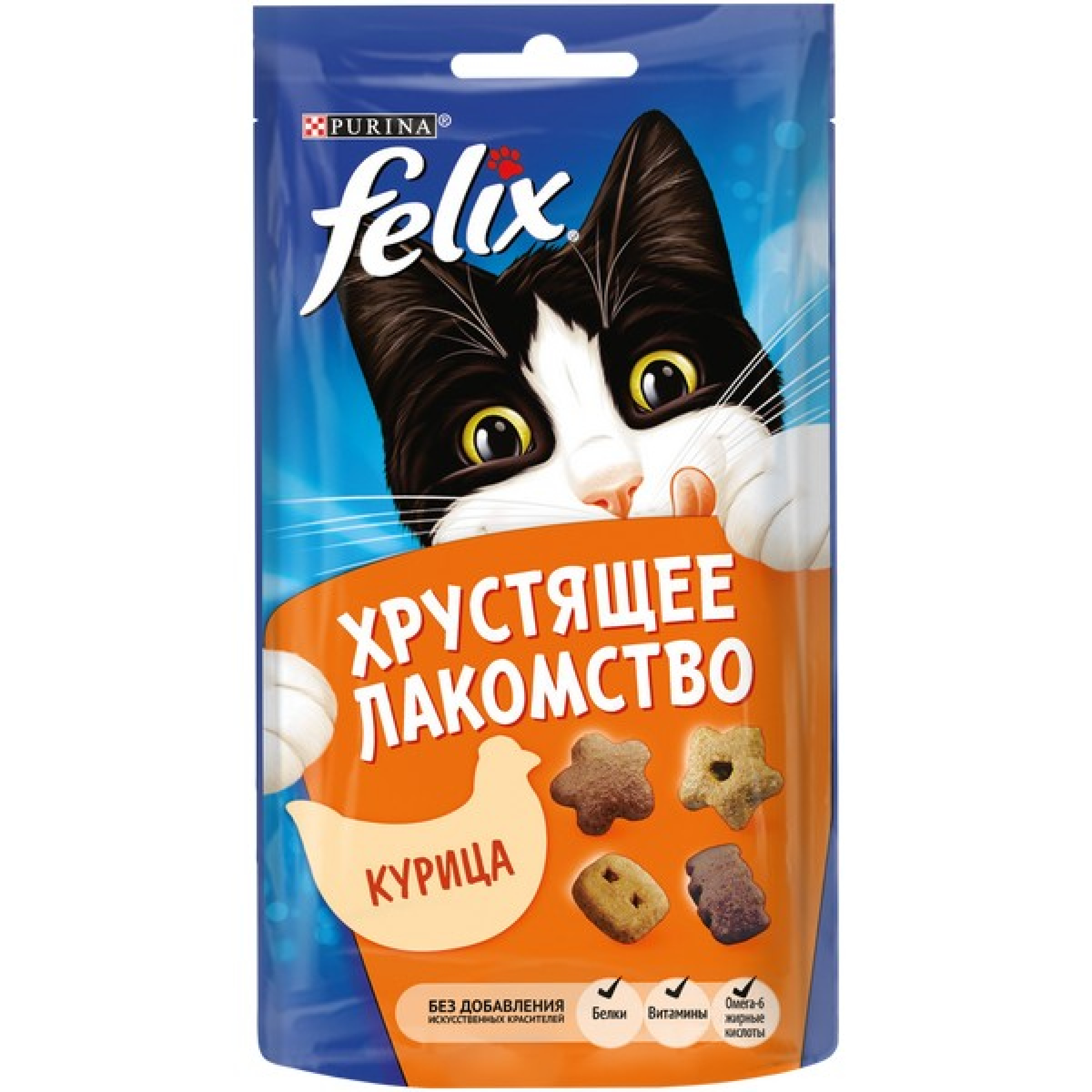 Хрустящее лакомство Felix для взрослых кошек с курицей, 60г