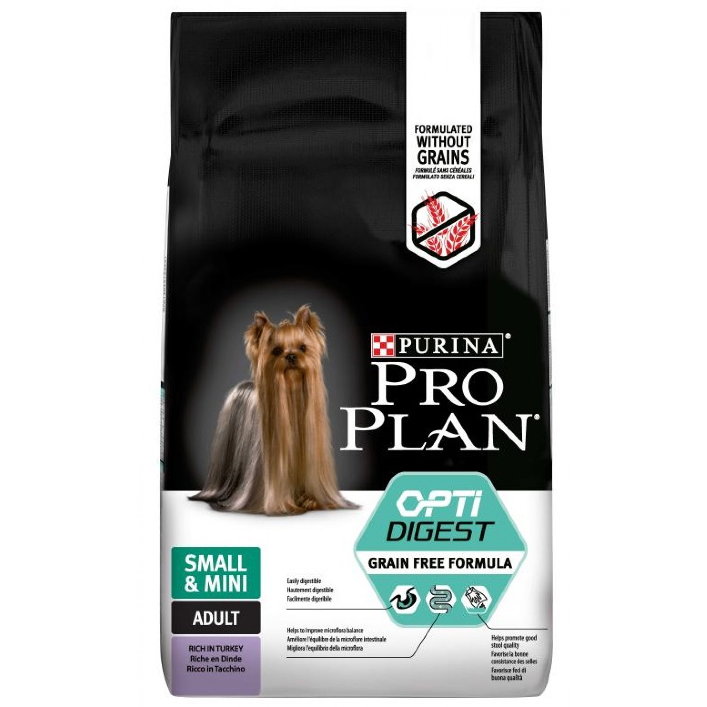 Сухой корм Pro Plan Optidigest Grain Free для взрослых собак мелких и карликовых пород с чувствительным пищеварением с высоким содержанием индейки, 2.5 кг
