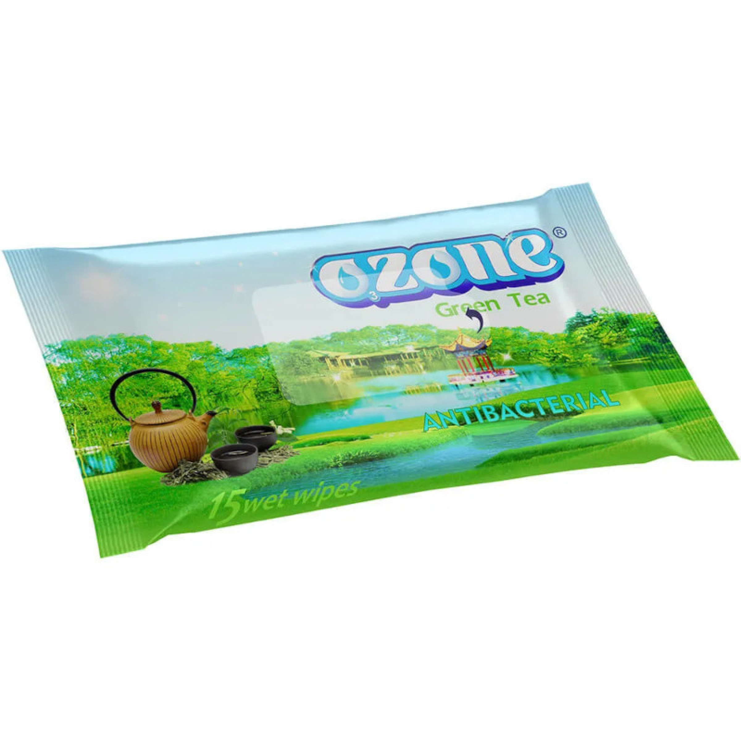 Влажные салфетки OZONE с зеленым чаем, 15 штук