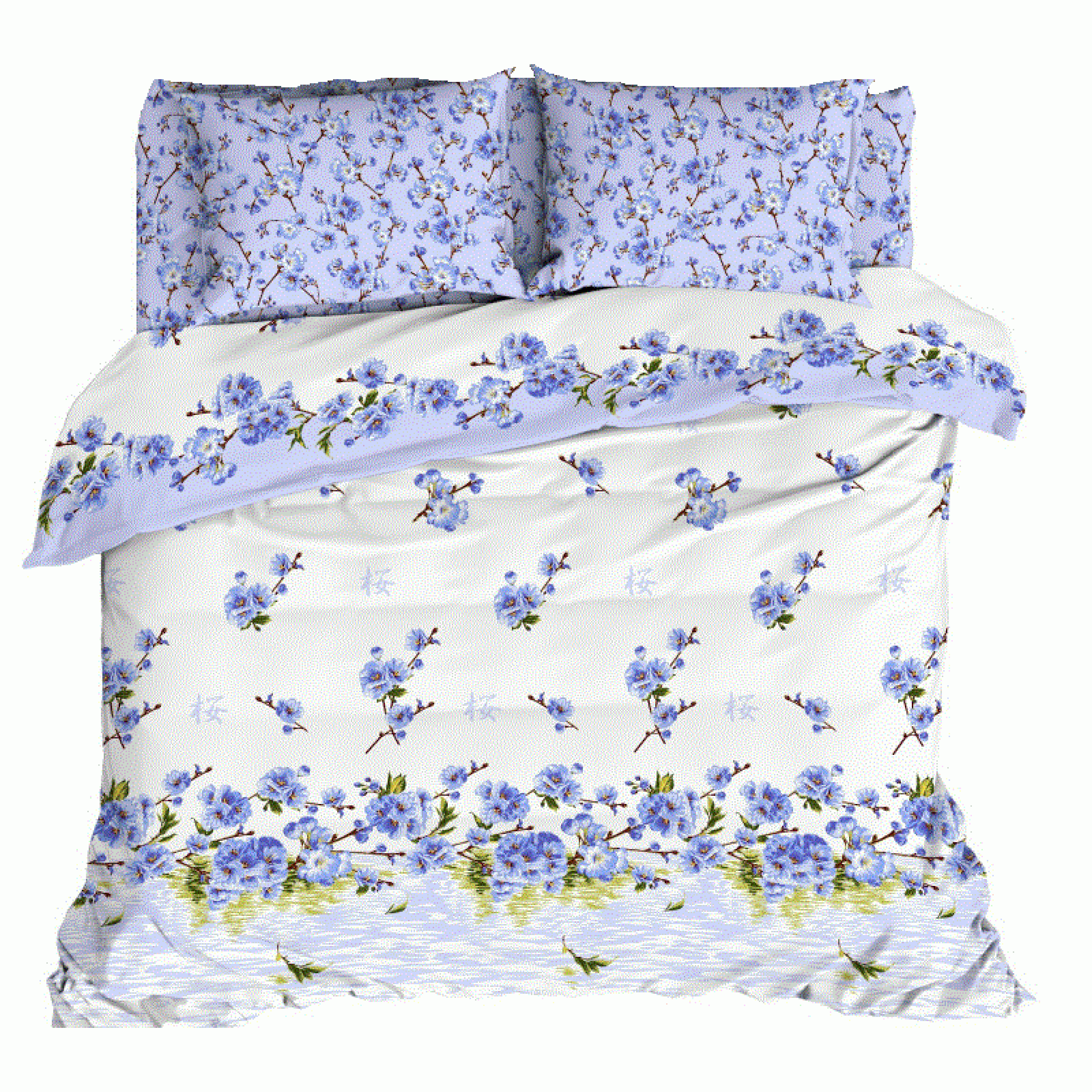 Комплект постельного белья Цветение персика голубой 2 спальное
