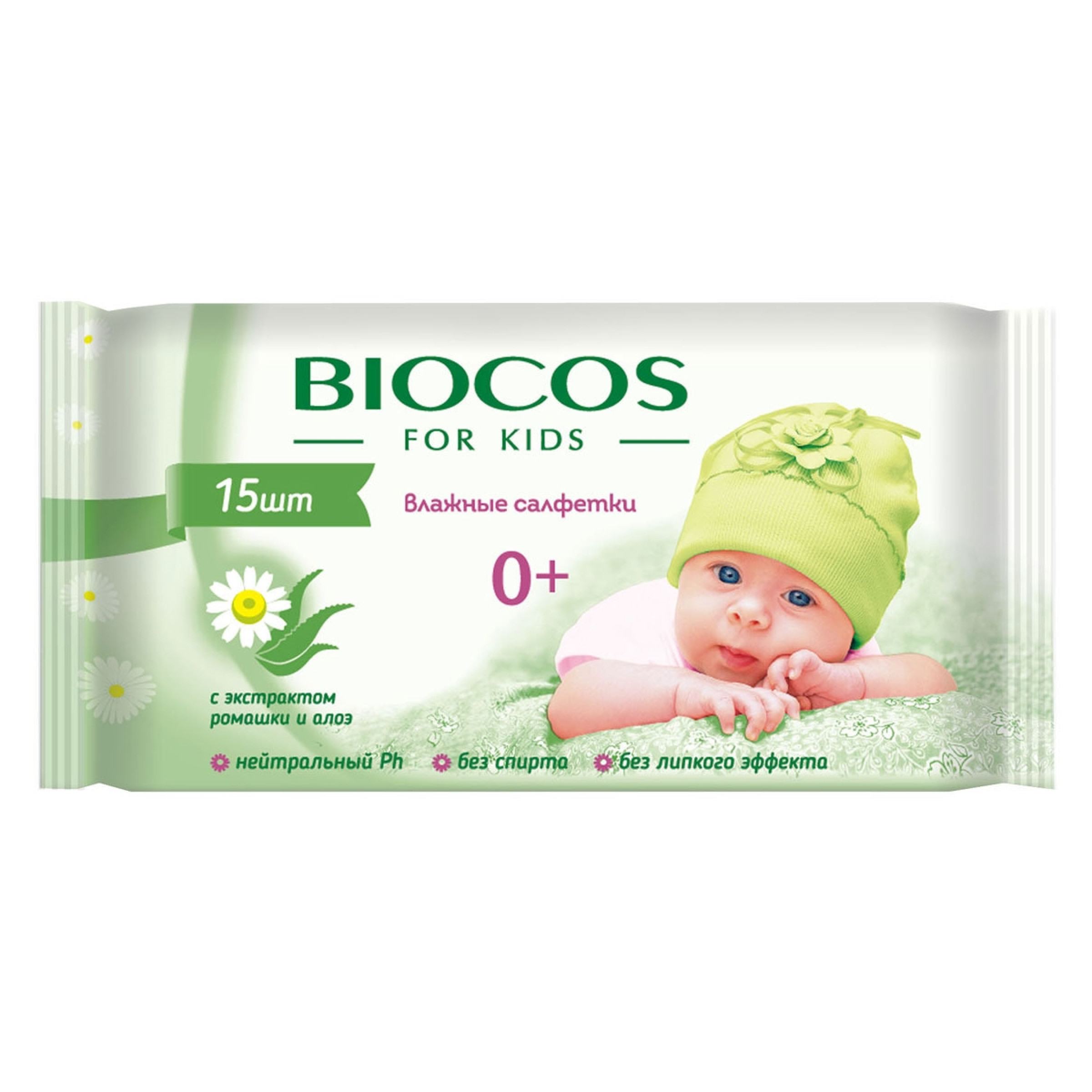 Влажные детские салфетки BioCos, 15шт