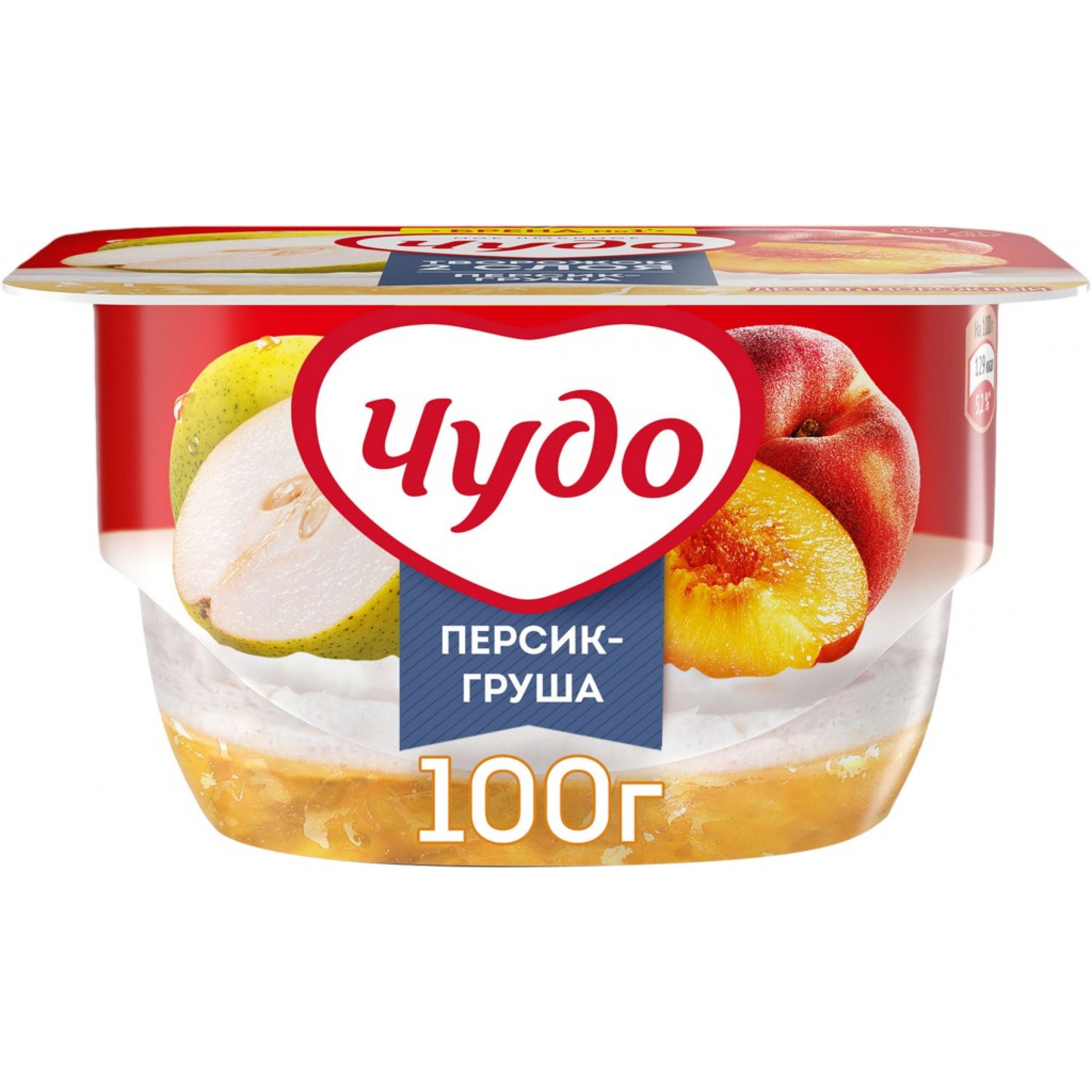Творожный десерт с персиком и грушей Чудо 4,2%, 100 г