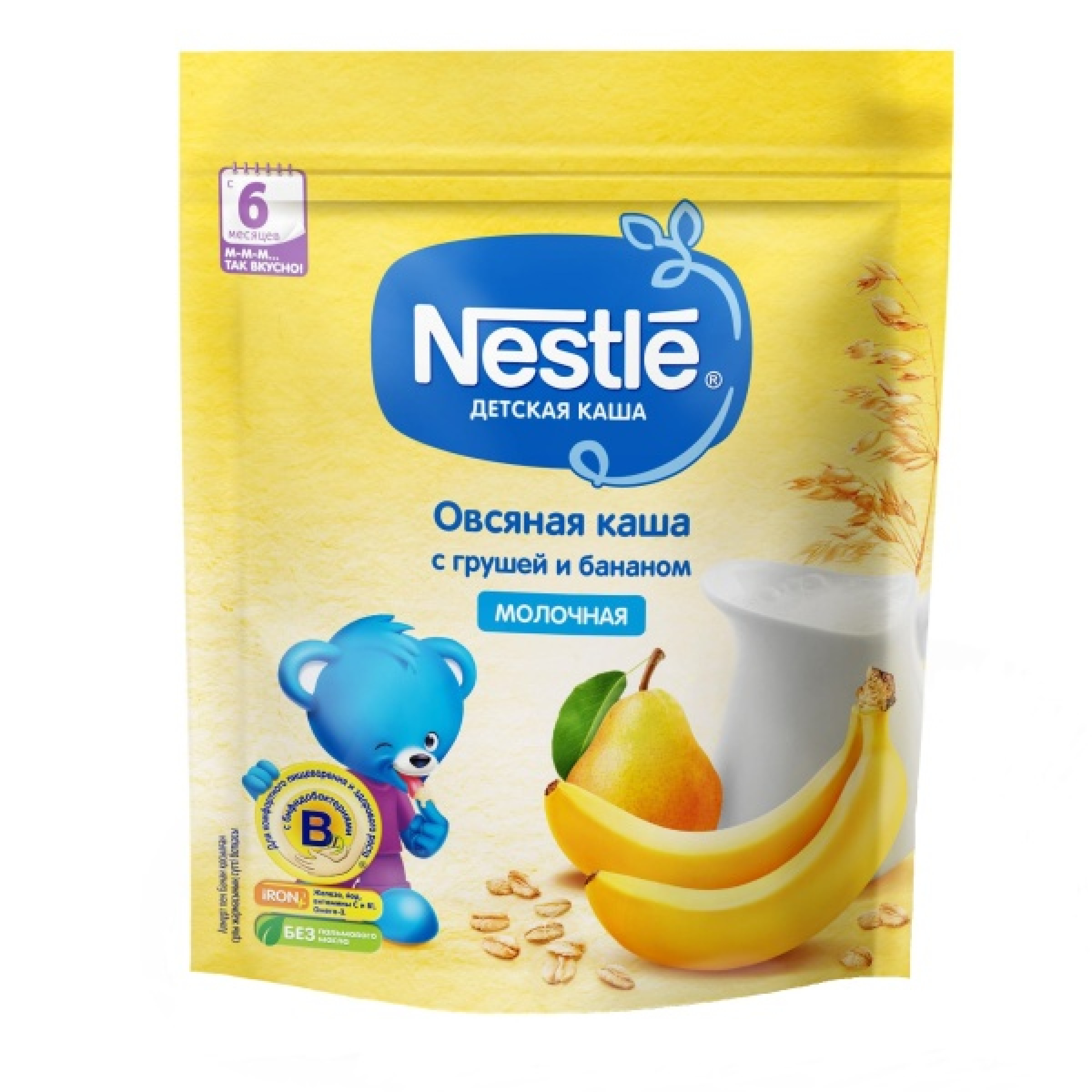 Молочная овсяная каша Шагайка Nestle с 6 месяцев с грушей и бананом 220 г