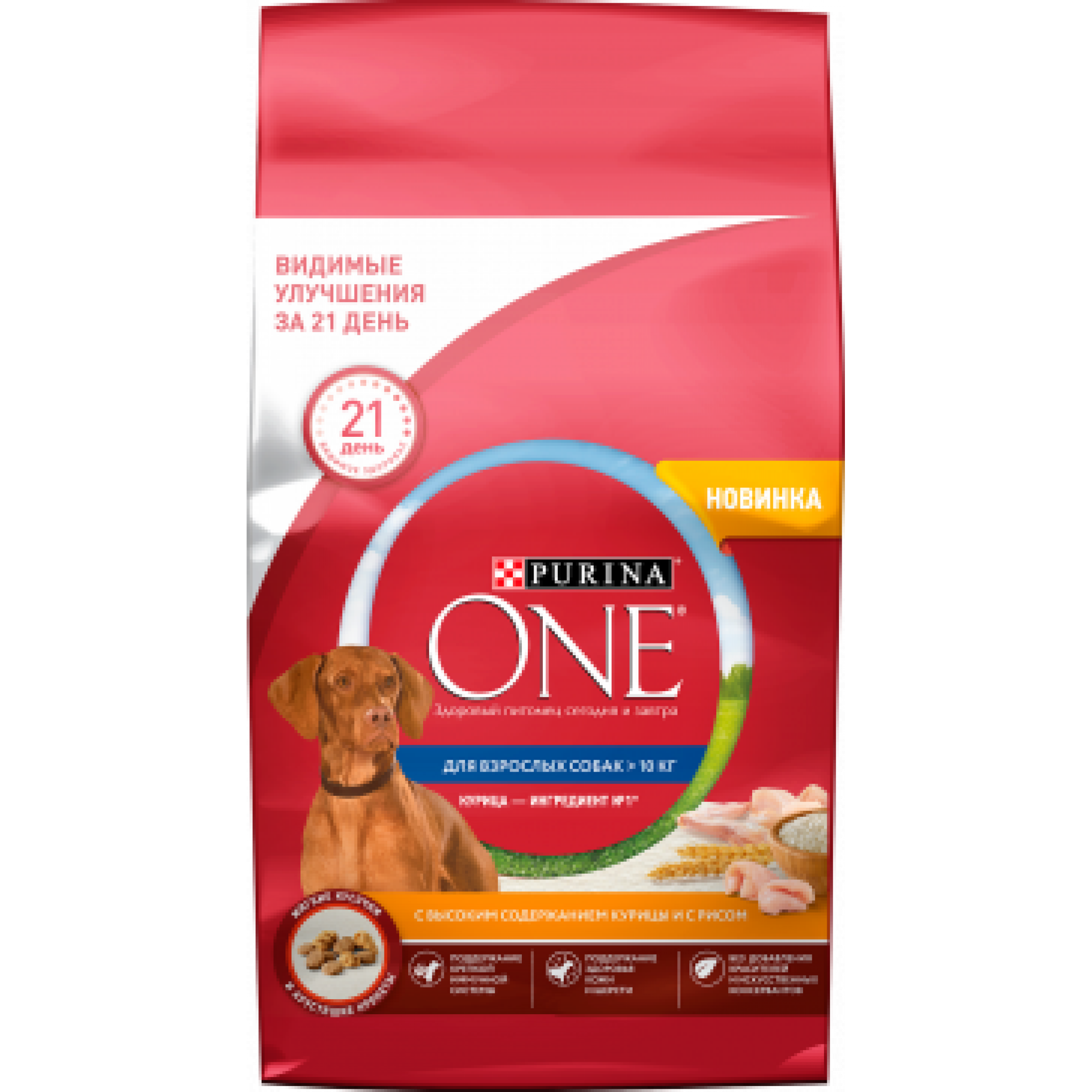 Сухой корм Purina One для взрослых собак средних и крупных пород с высоким содержанием курицы и с рисом, 10 кг