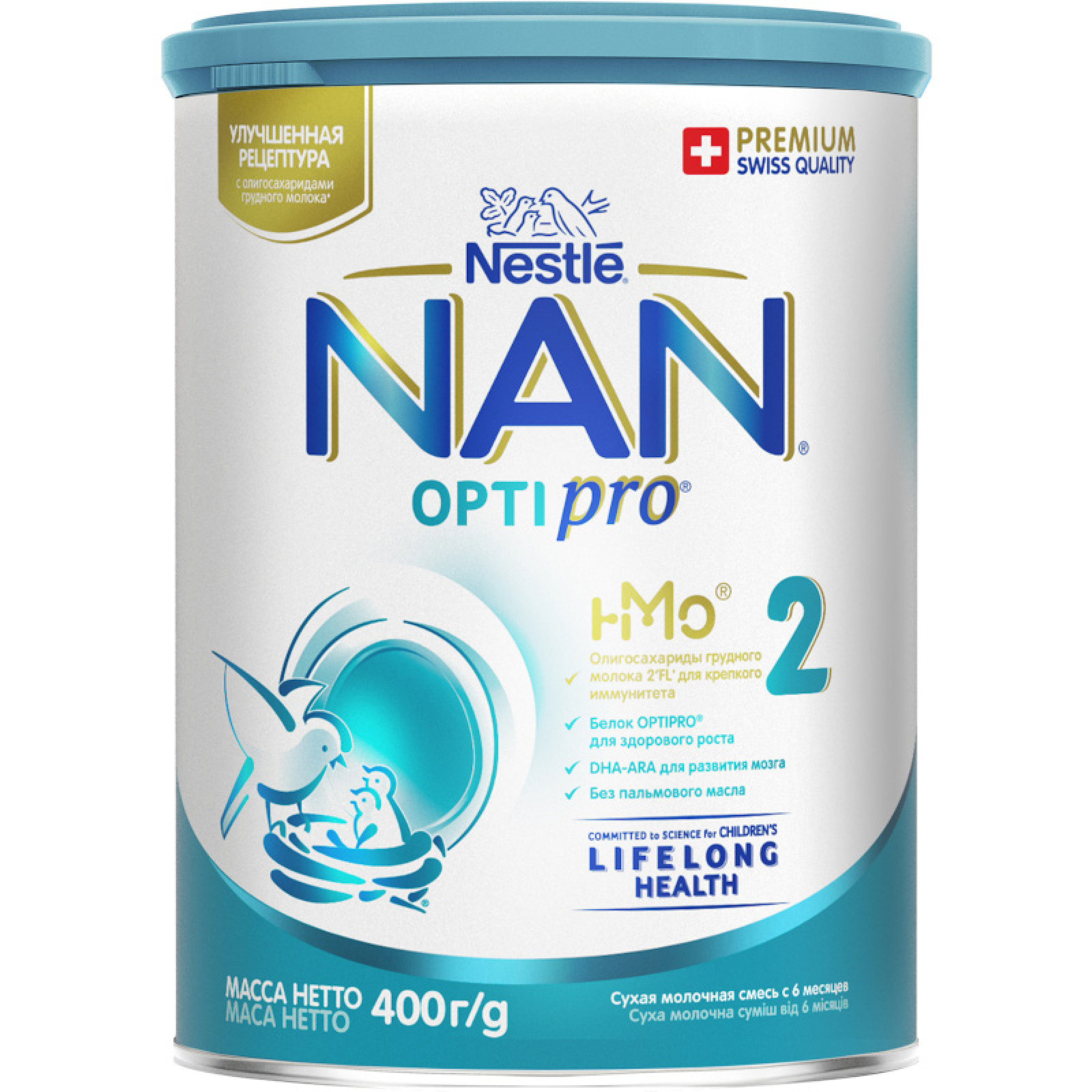 Смесь для роста, иммунитета и развития мозга Nan 2 Optipro с 6 месяцев 400 г
