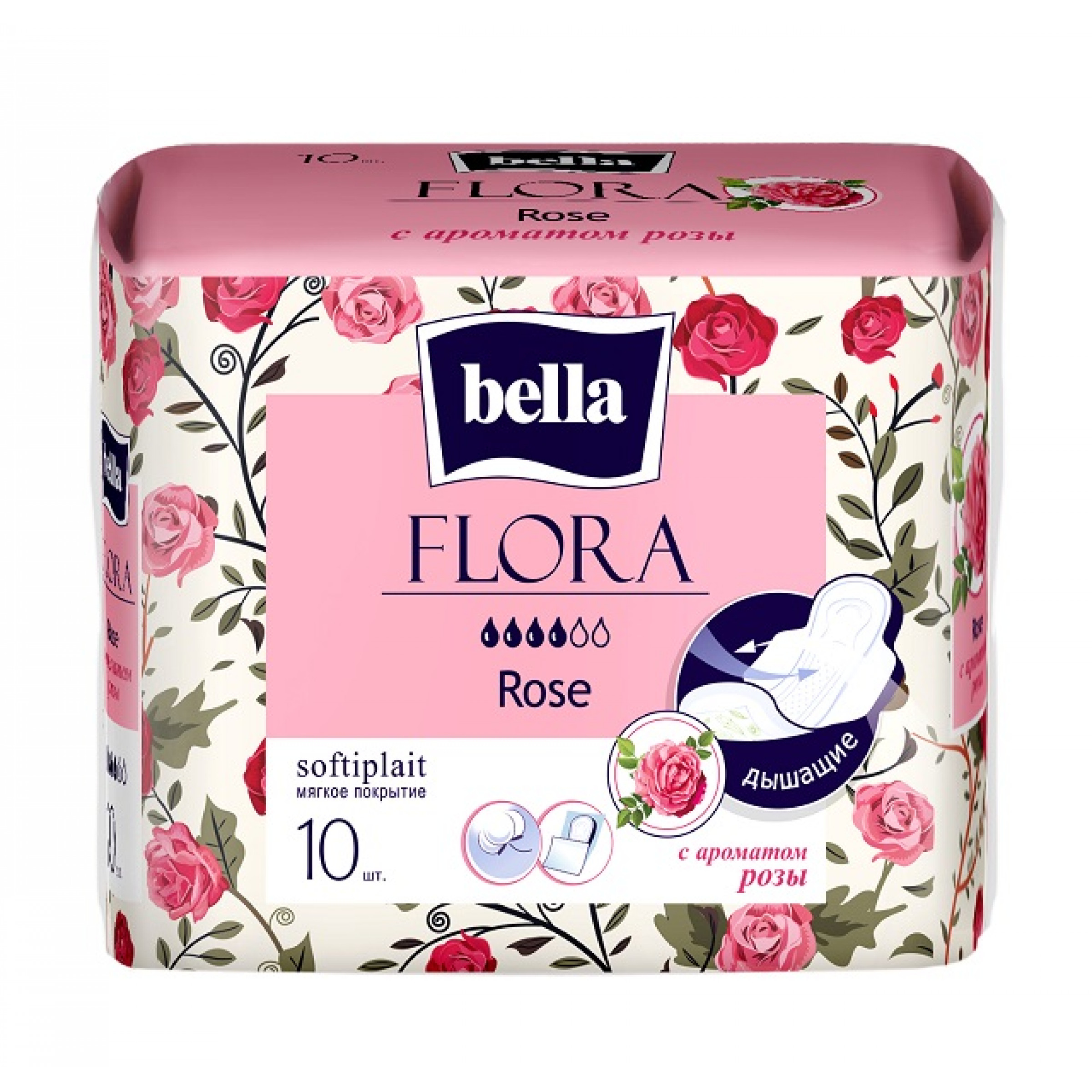 Прокладки гигиенические Bella Flora с ароматом розы, 10 шт.