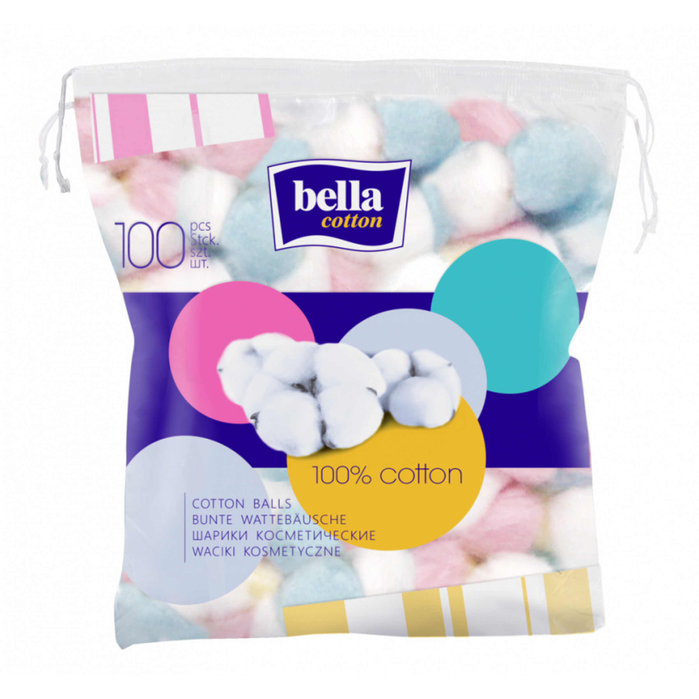 Ватные шарики Bella Cotton цветные, 100 шт