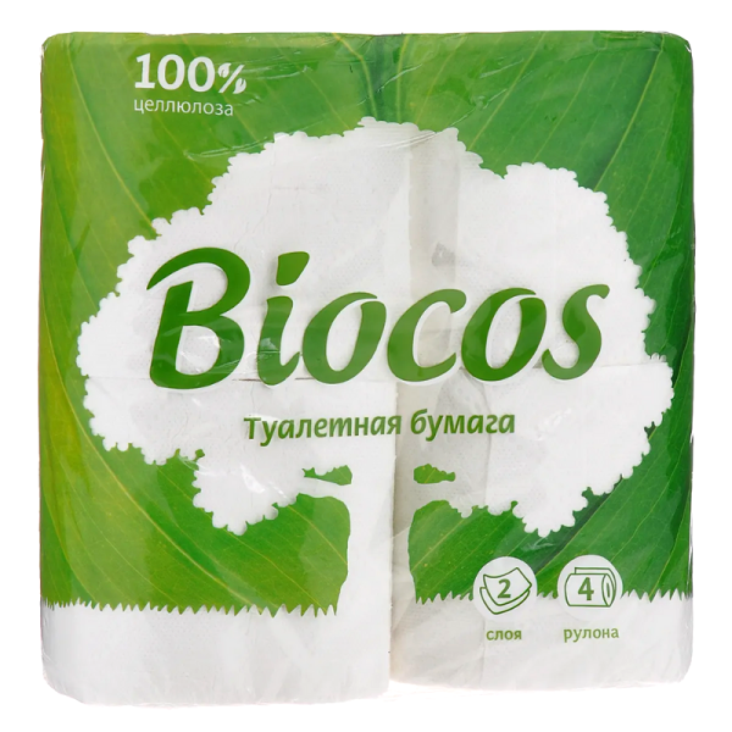 Туалетная бумага BioCos 2х-слойная, 4 рулона