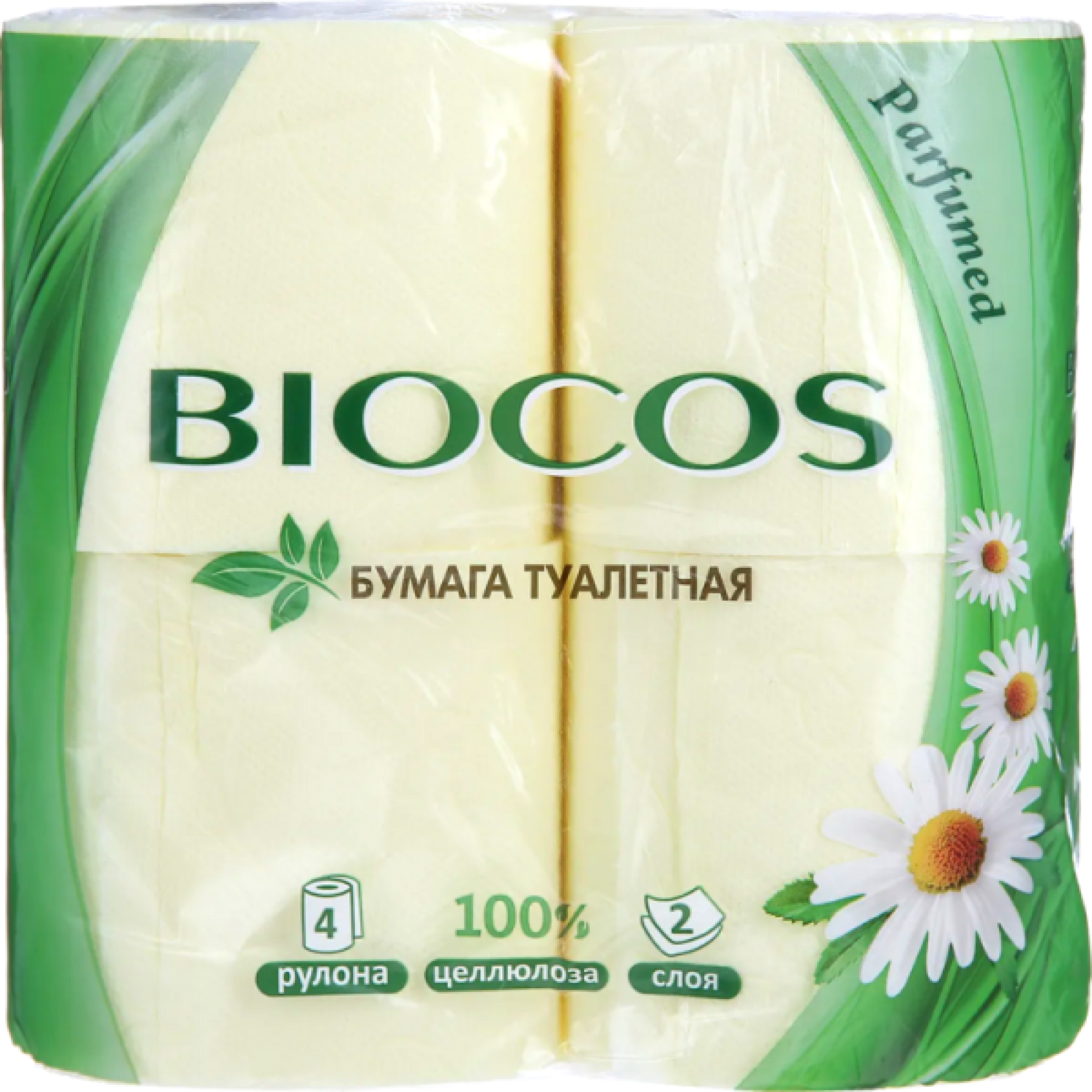 Туалетная бумага BioCos с ароматом ромашки 2 слоя, 4 рулона