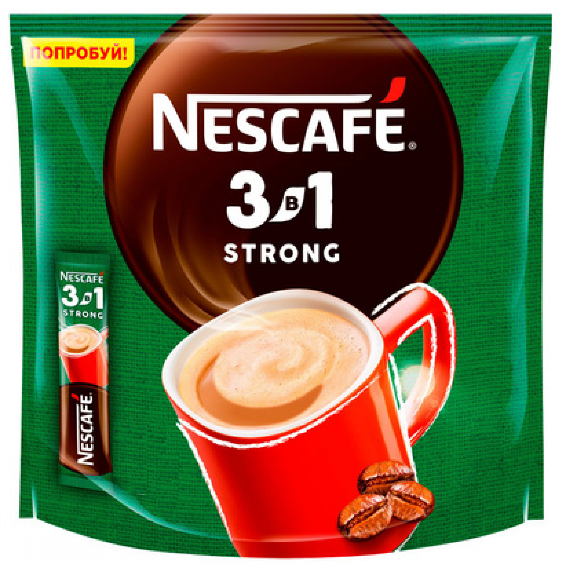 Растворимый кофейный напиток Nescafe 3 в 1 Крепкий цепь (10 порций по 14,5 г)