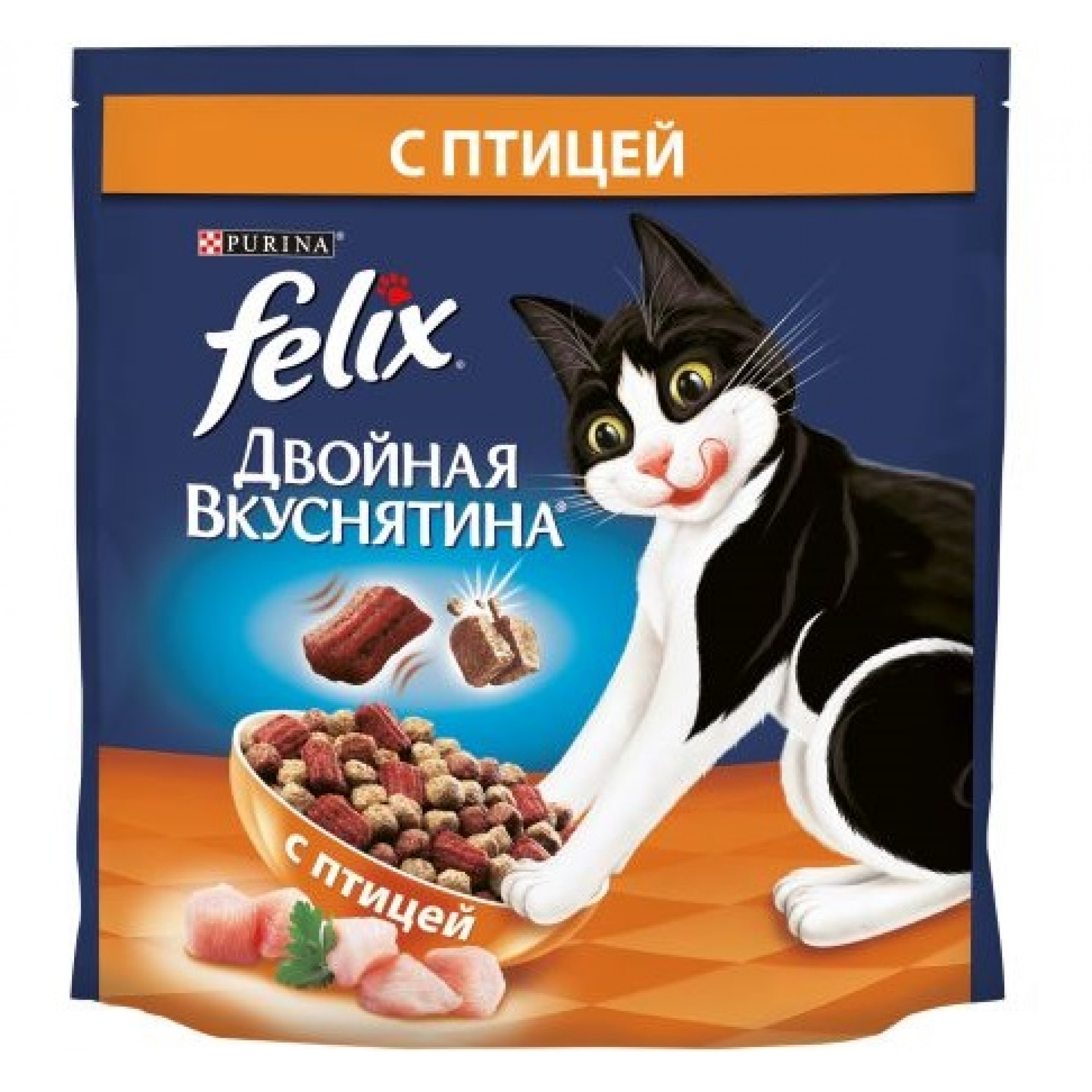 Сухой корм Felix Двойная вкуснятина для кошек с птицей, 1,3 г