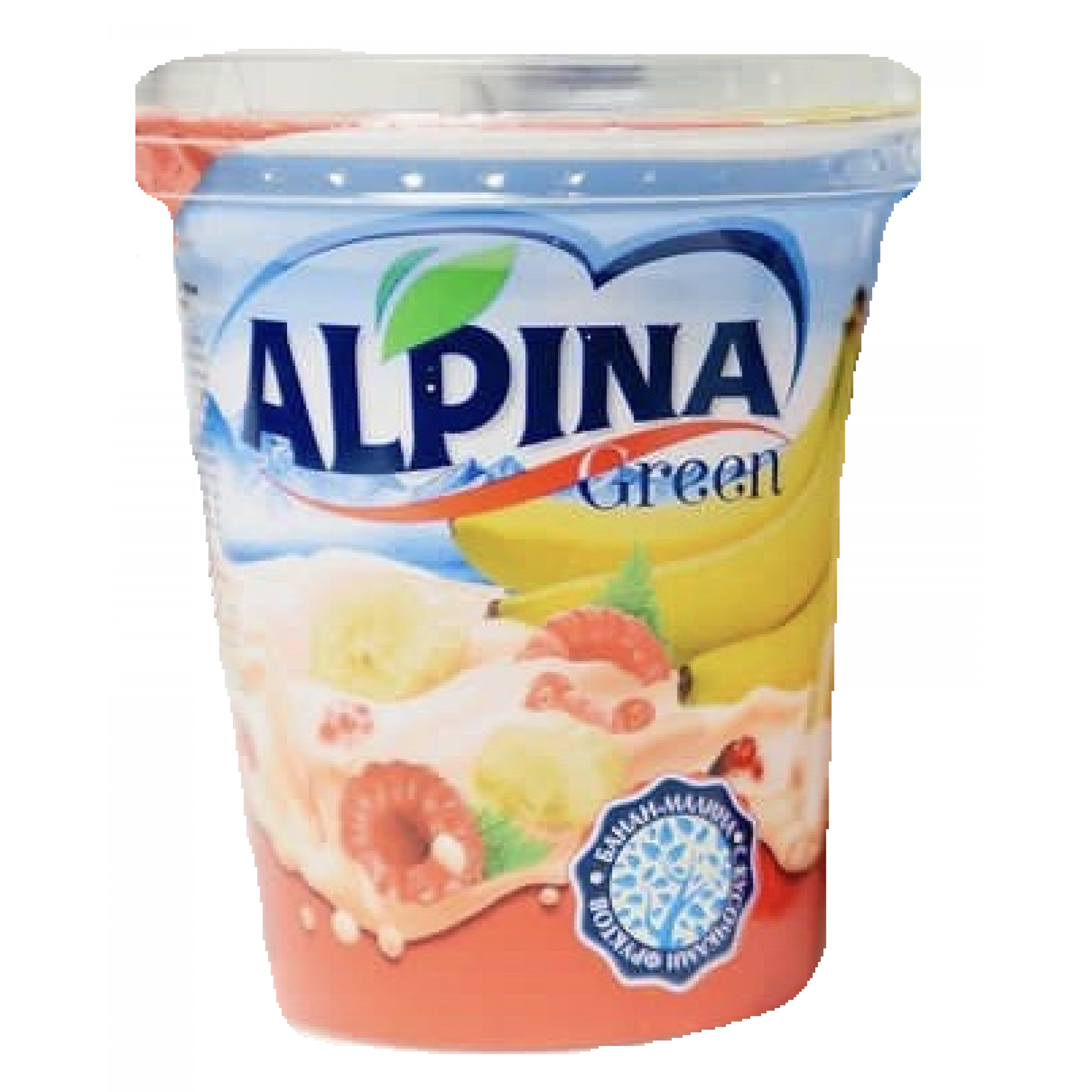 Крем на растительных маслах с йогуртом с кусочками малины и банана 15 % 320 г ТМ Alpina Green