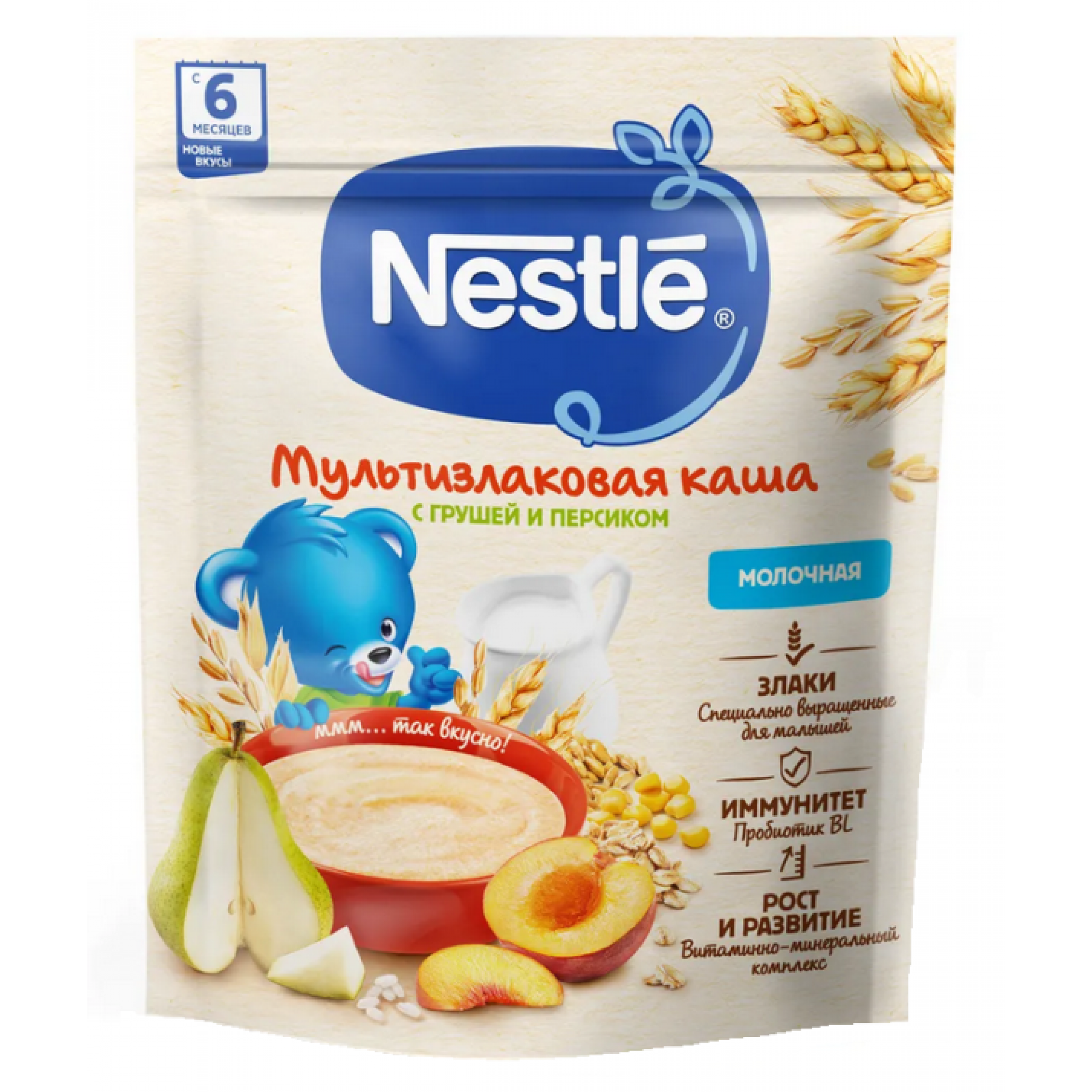 Сухая молочная мультизлаковая каша Nestle Груша и персик с 6 месяцев 200 г