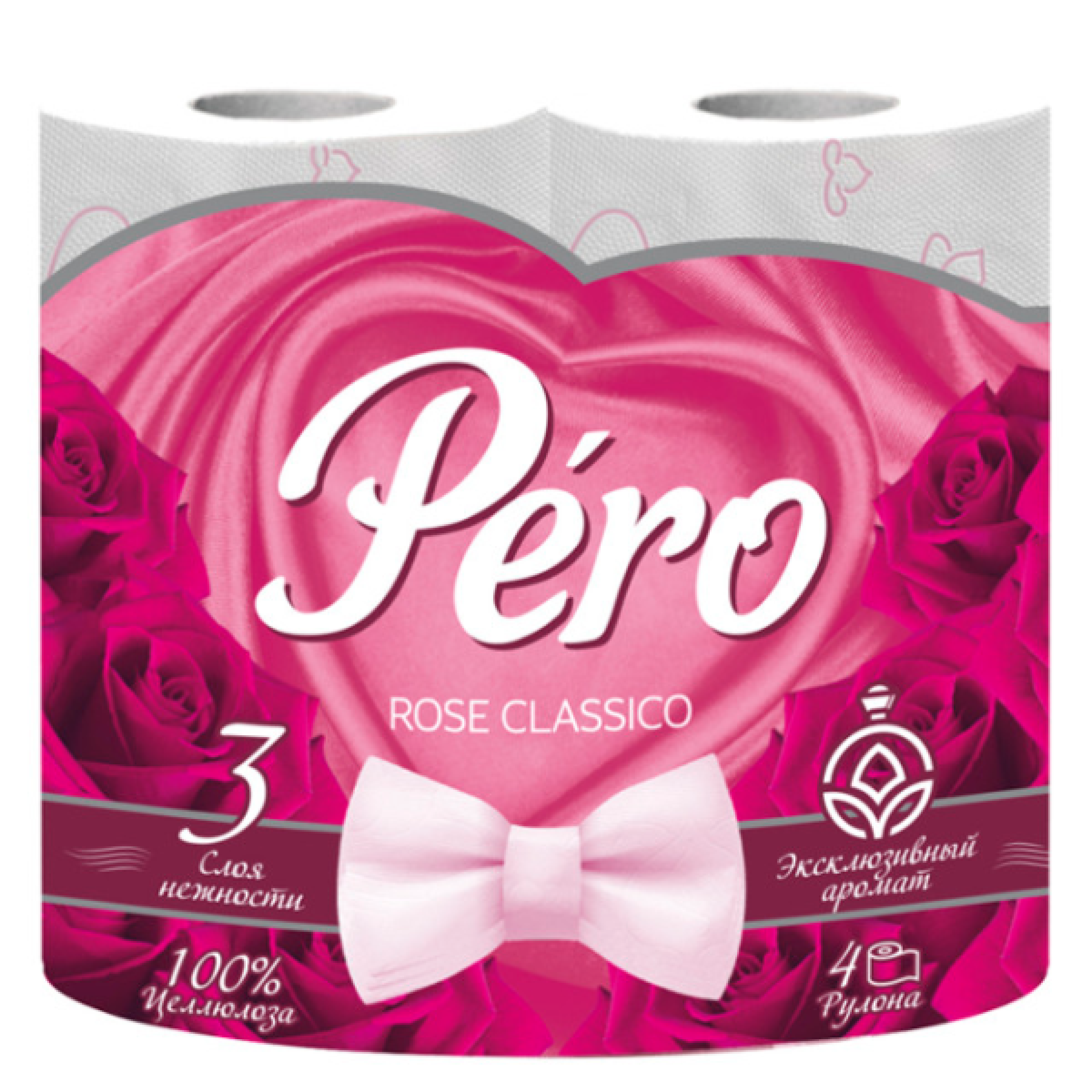 Туалетная бумага Pero Rose 3 слоя, 4 рулона