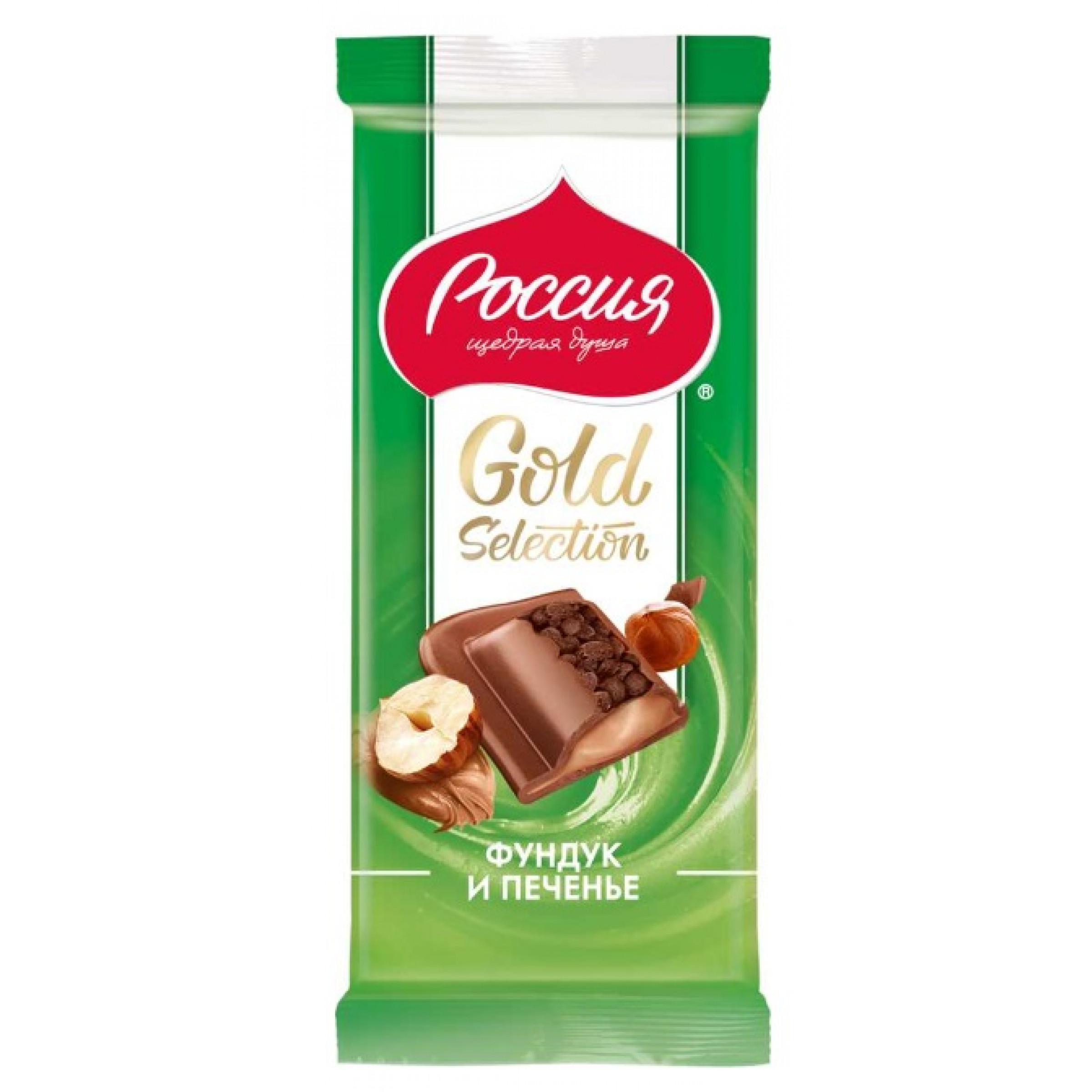 Шоколад Россия - щедрая душа Gold Selection с фундуком и печеньем 85 г