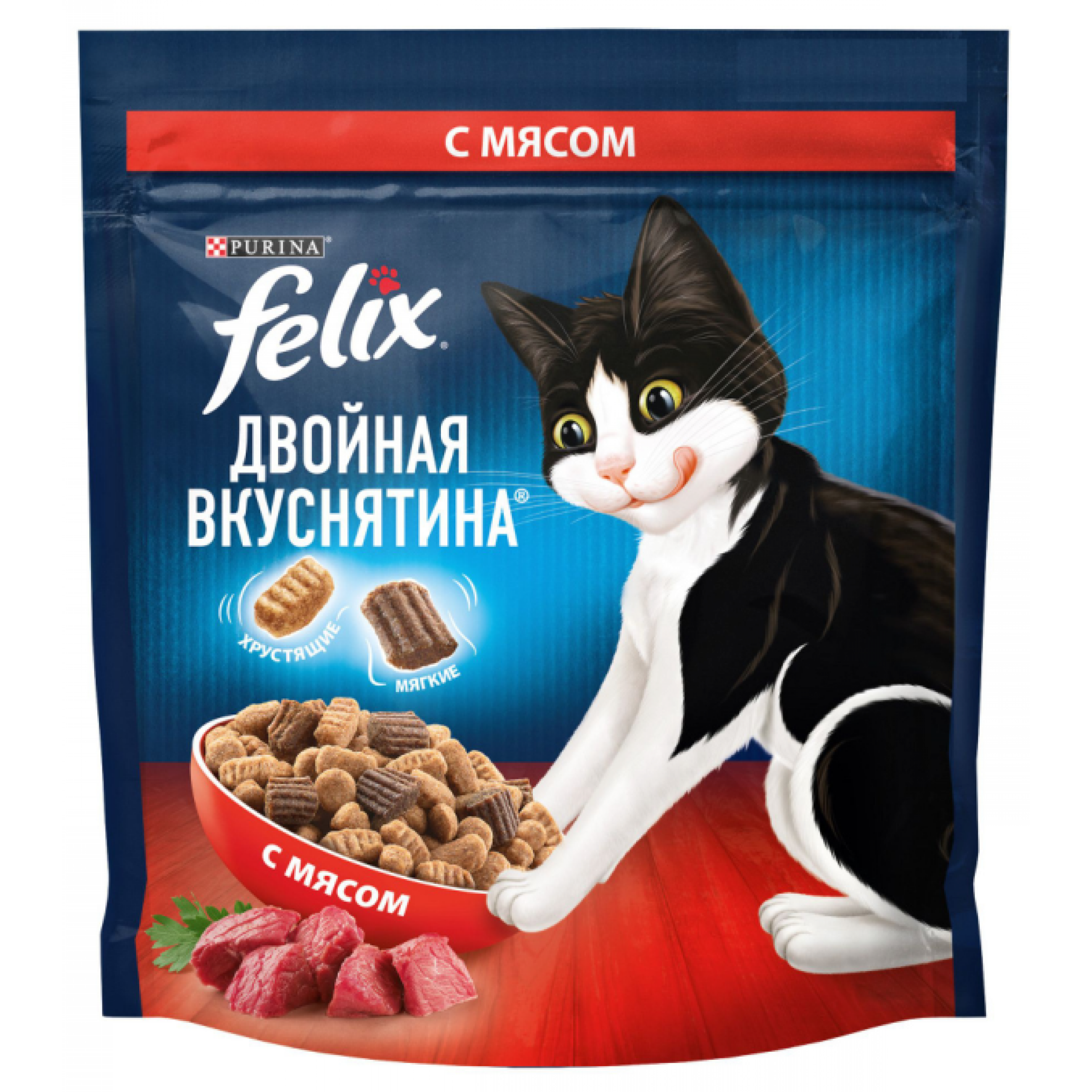 Сухой корм Felix Двойная вкуснятина для кошек с мясом, 10 кг