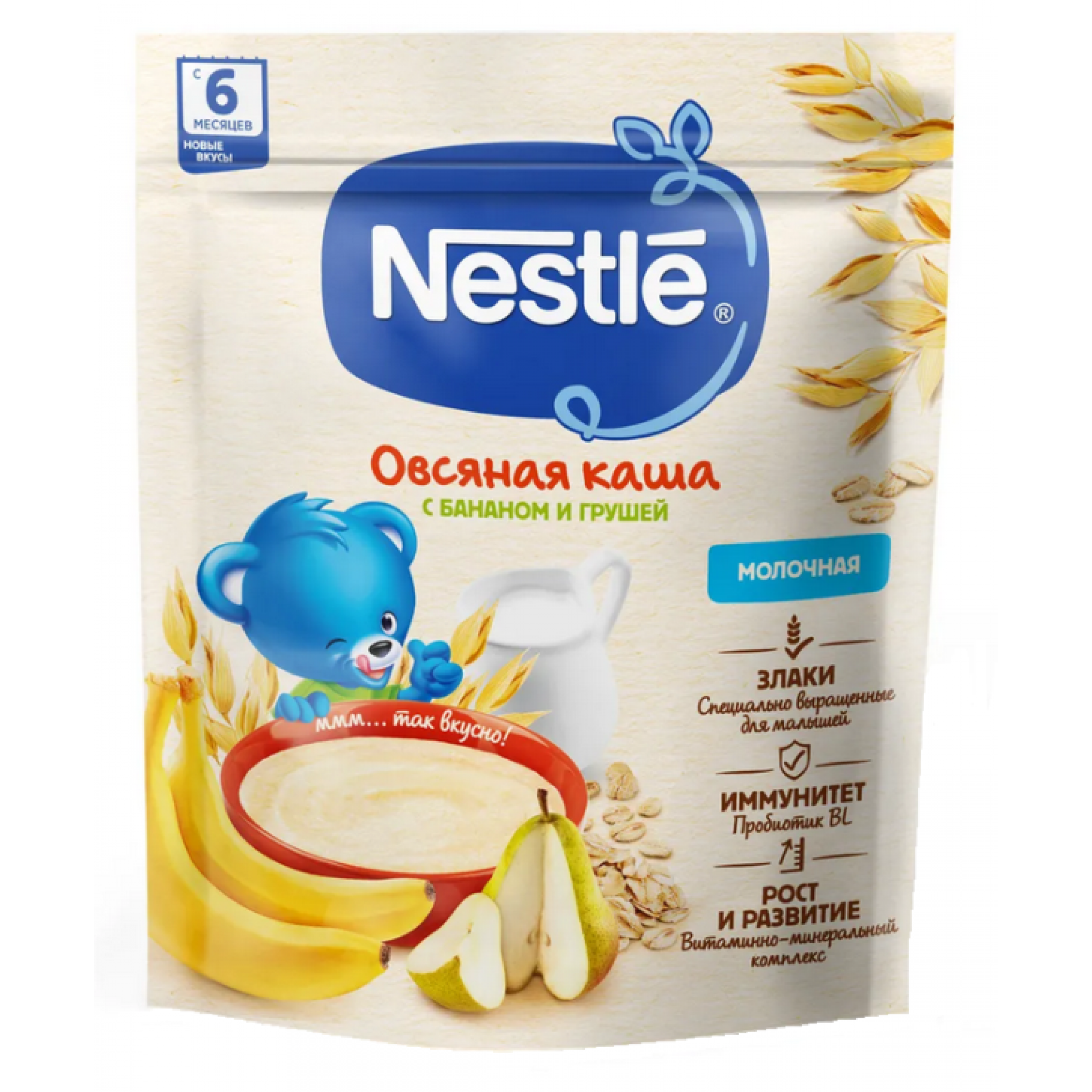 Сухая молочная овсяная каша Nestle с грушей и бананом с 6 месяцев 200 г