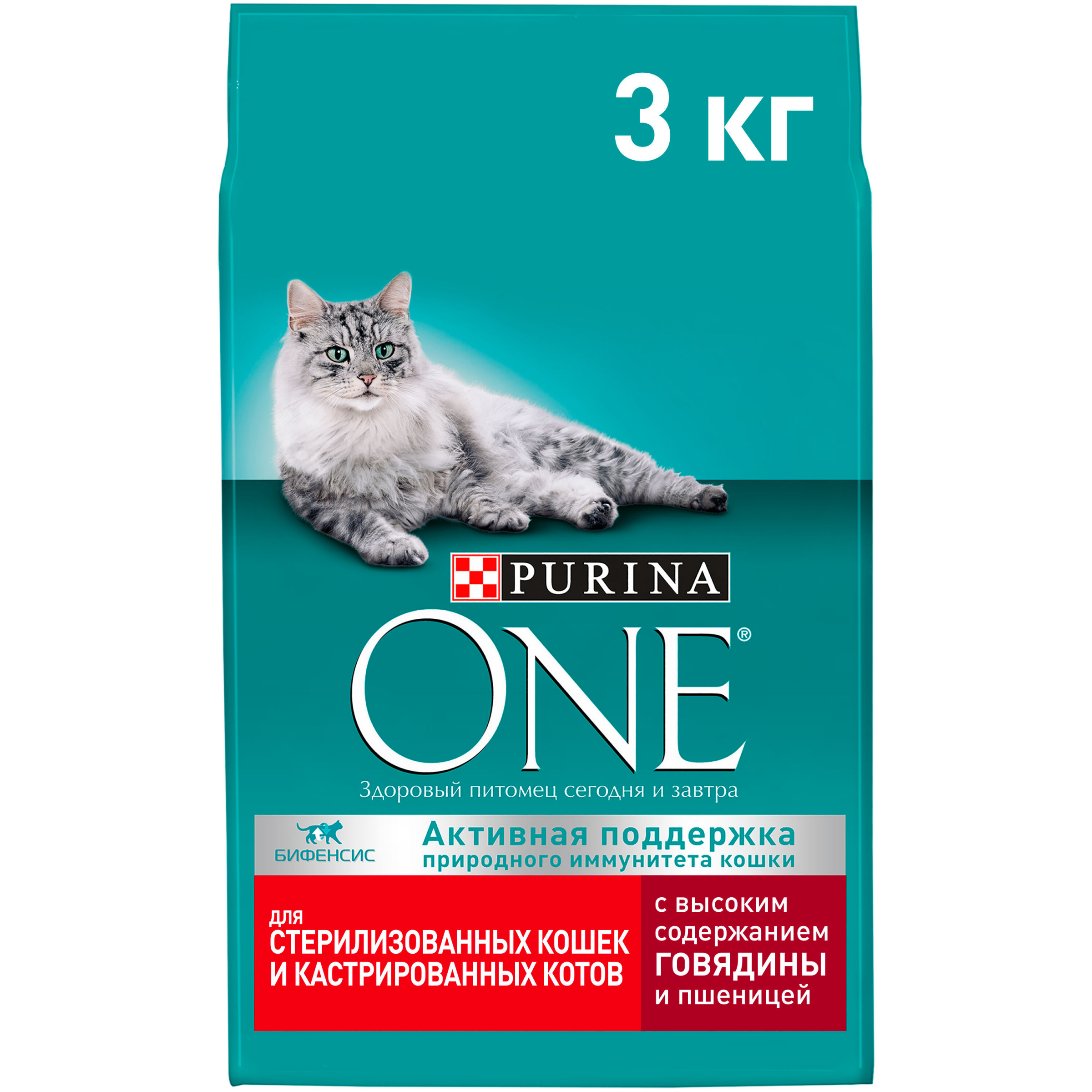 Сухой корм Purina ONЕ для взрослых кошек с говядиной и пшеницей, 3 кг
