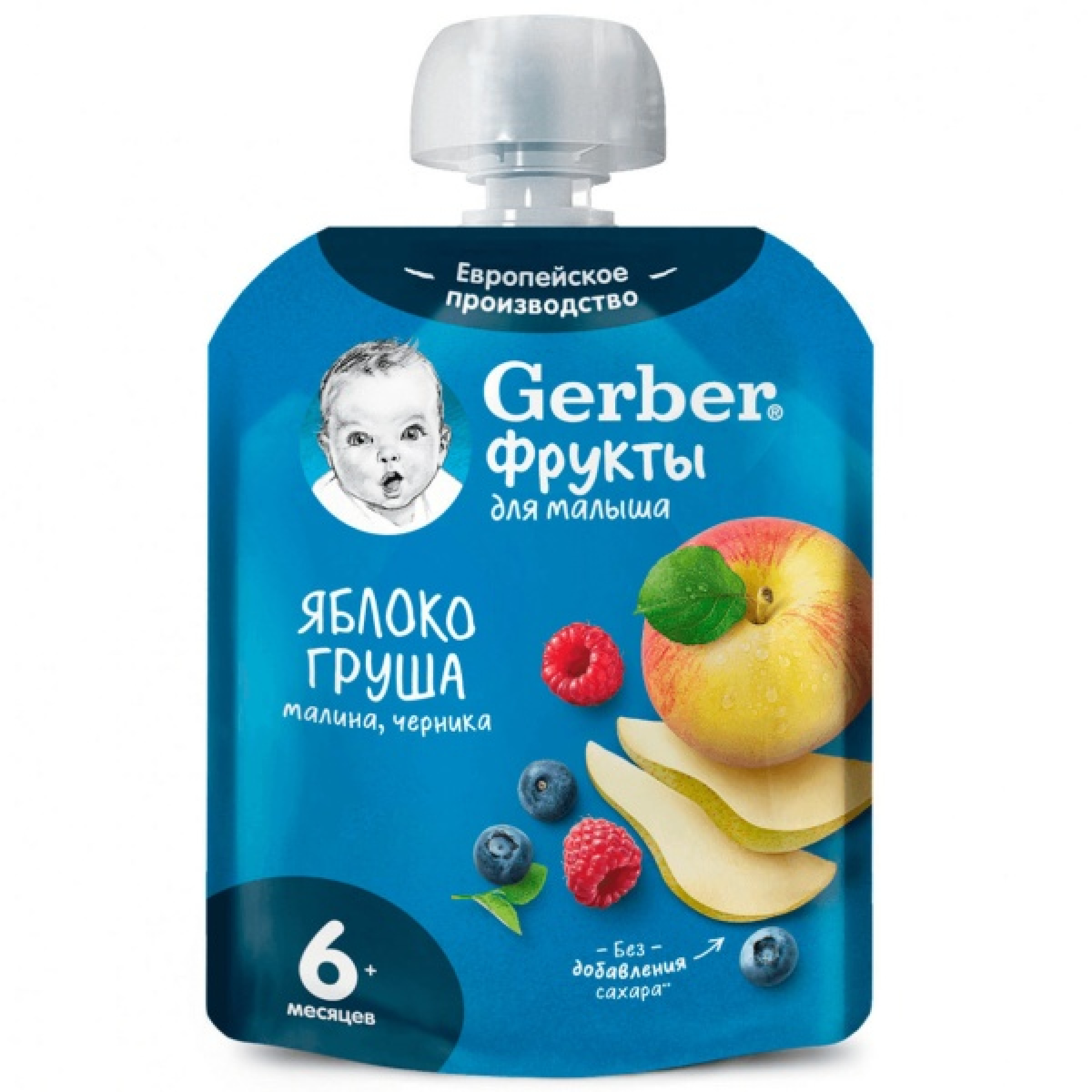 Фруктовое пюре Gerber яблоко-груша-малина-черника, 90 г