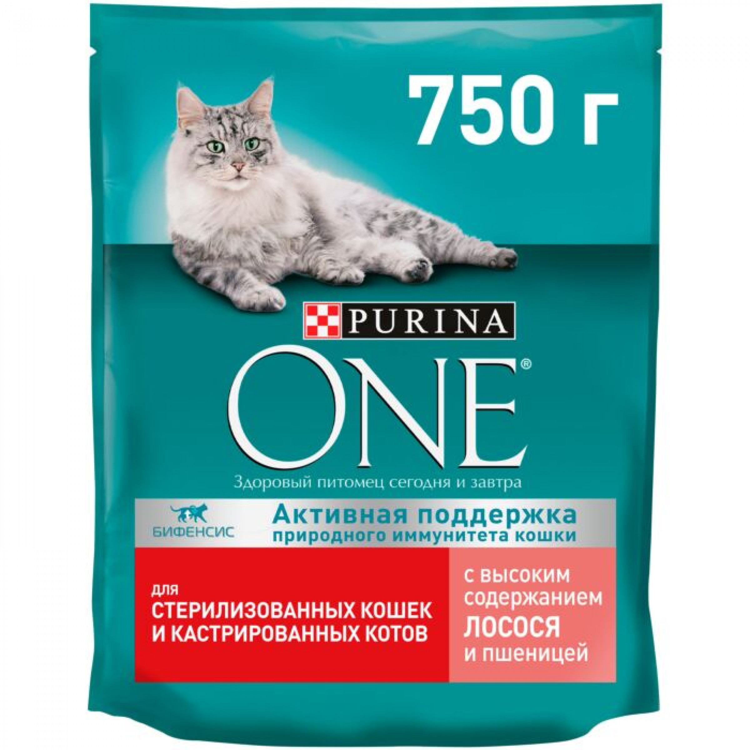 Корм сухой Purina One для стерилизованных кошек и котов, с лососем и пшеницей, 750 г