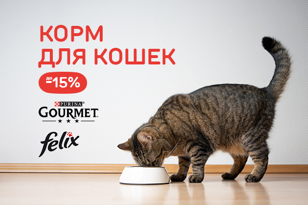 Корм для кошек Felix и Gourmet до -20%