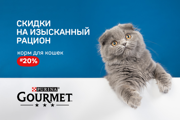 СКИДКИ НА ИЗЫСКАННЫЙ РАЦИОН корм для кошек до -20% Гурмэ