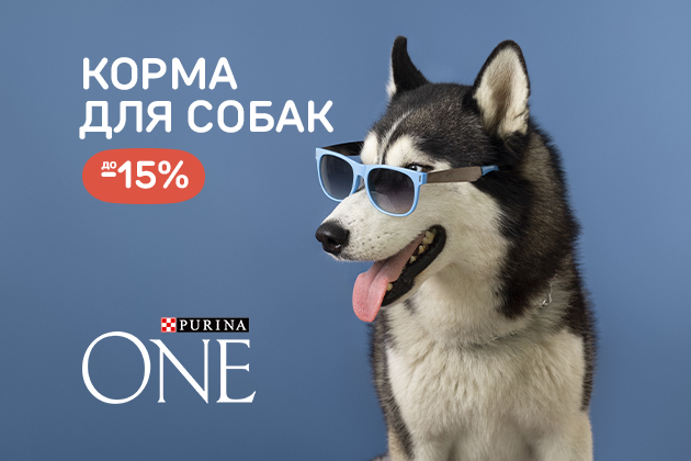 Корм для собак Purina One со скидкой до- 15%