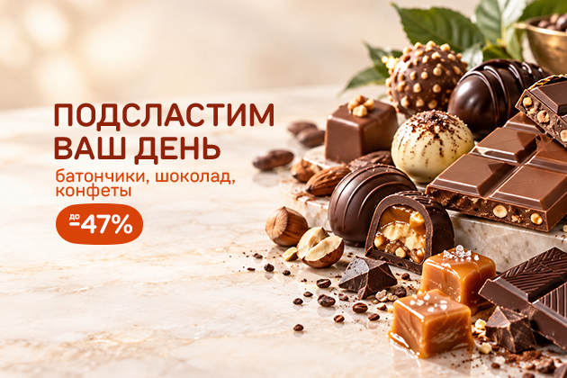 ПОДСЛАСТИМ ВАШ ДЕНЬ батончики, шоколад, конфеты до -47%