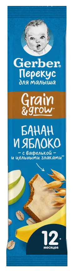 Фруктово-злаковый батончик Gerber с 12 месяцев с яблоком и бананом 25 г ...